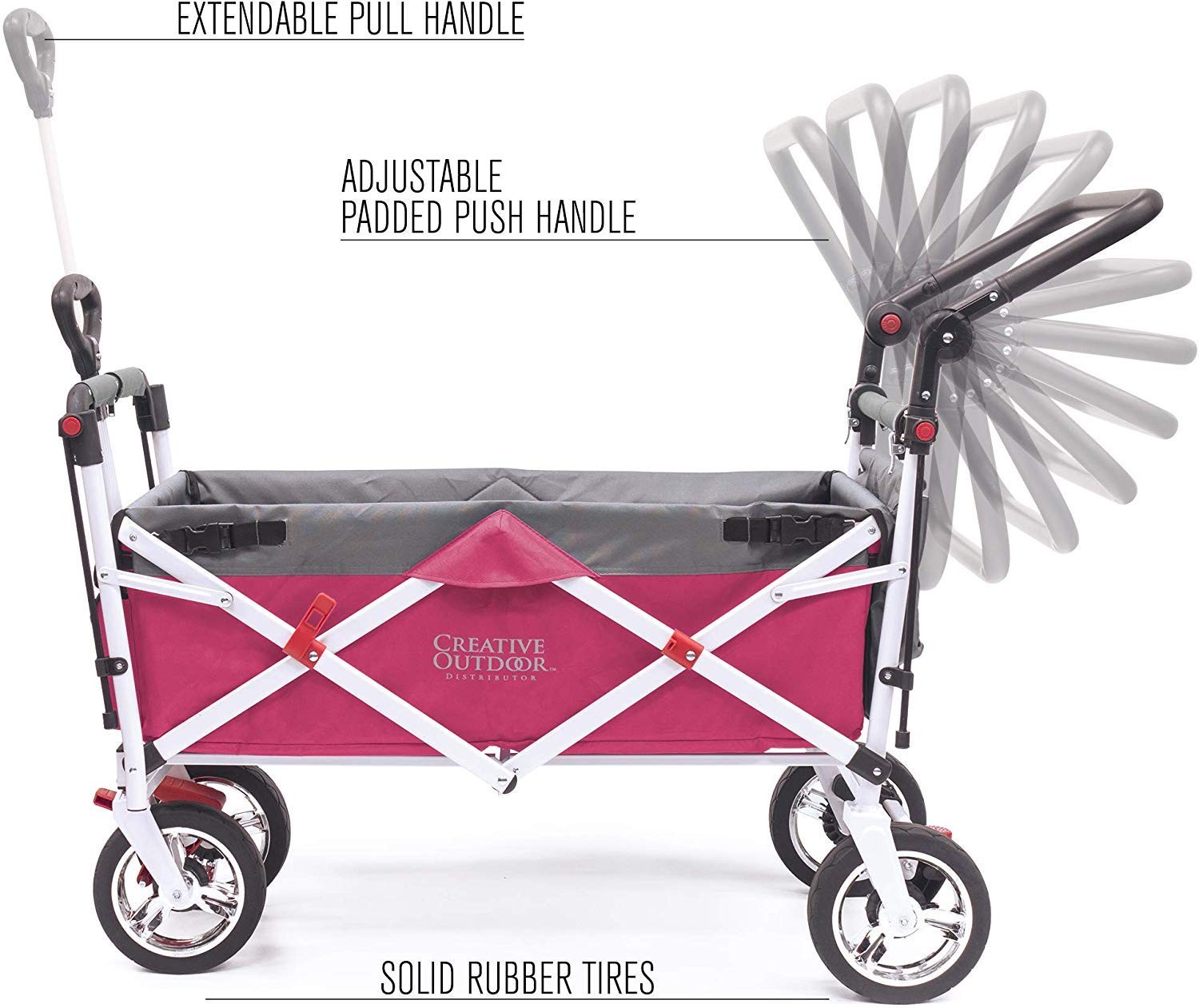**Pink Collapsible Folding Garden Wagon for Kids - Adjustable Handle, Removable Canopy & Seat Belts - Perfect for Beach, Park, Camping & Outdoor Adventures**