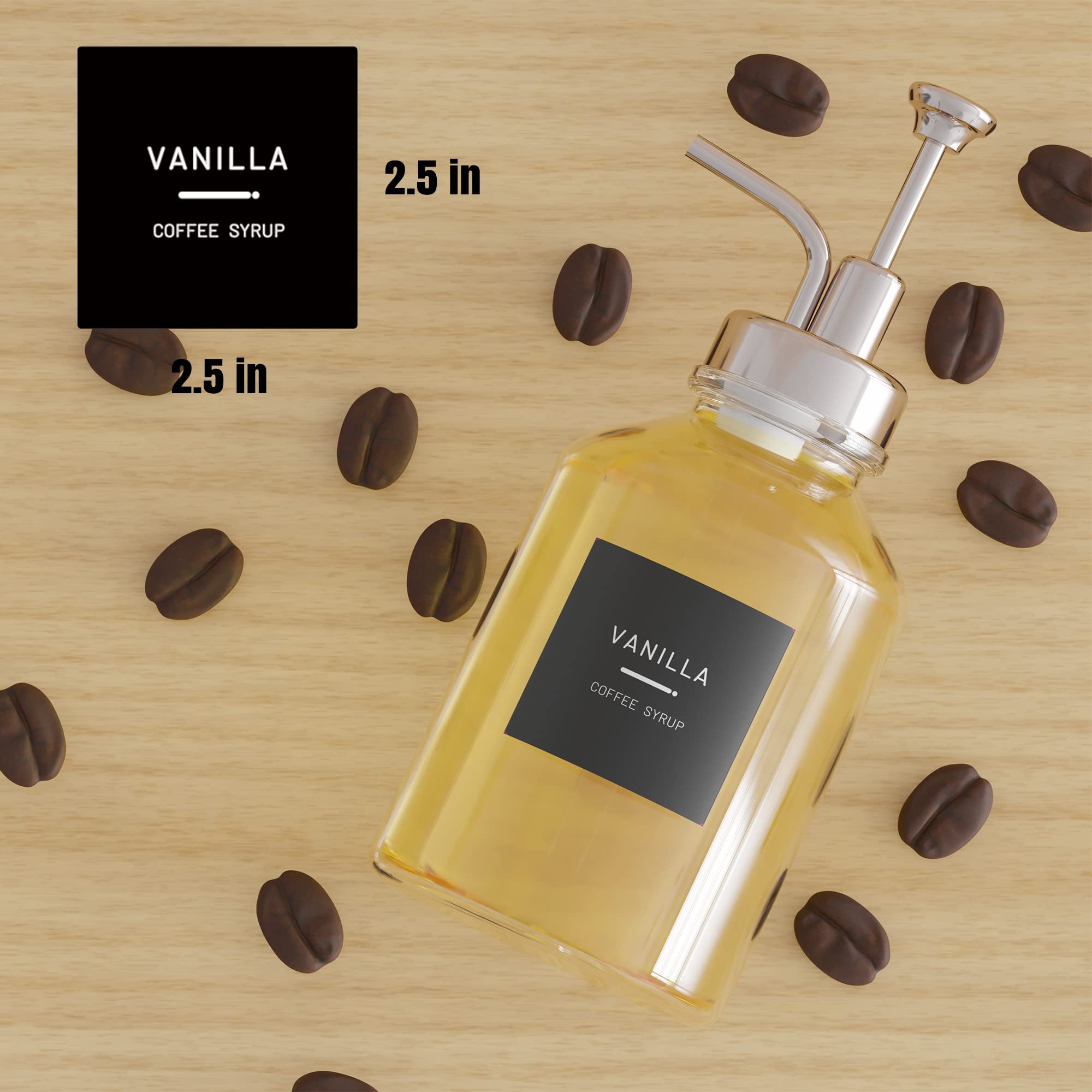 89 Preprinted Coffee Syrup Labels - Minimalist Stickers for Coffee Bar Accessories, Bottles & Dispensers | Perfect for Coffee Station Organization & Home Café Setup