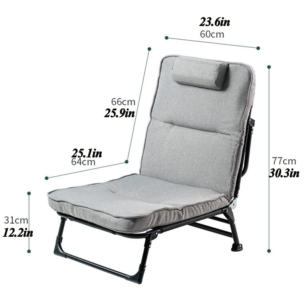 Adjustable Steel Frame Lounge Chair with Pillow - Portable Folding Recliner for Bedroom, Living Room & Office - Comfy Padded Sofa Chair in Orange - Perfect for Relaxing, Reading & Small Spaces