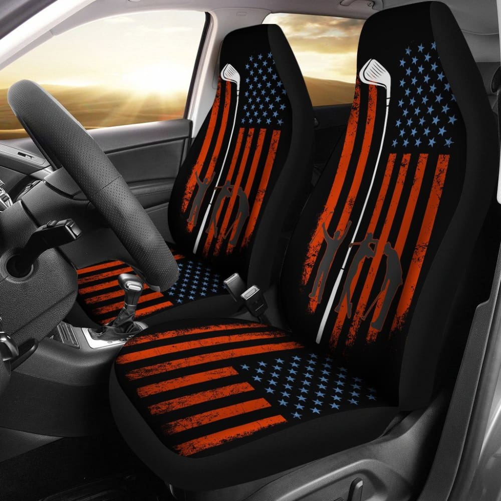 Patriotic American Flag Golf Club Car Seat Covers - Durable Custom Fit for Cars, Trucks & SUVs - Perfect for Golf Enthusiasts & Patriotic Drivers