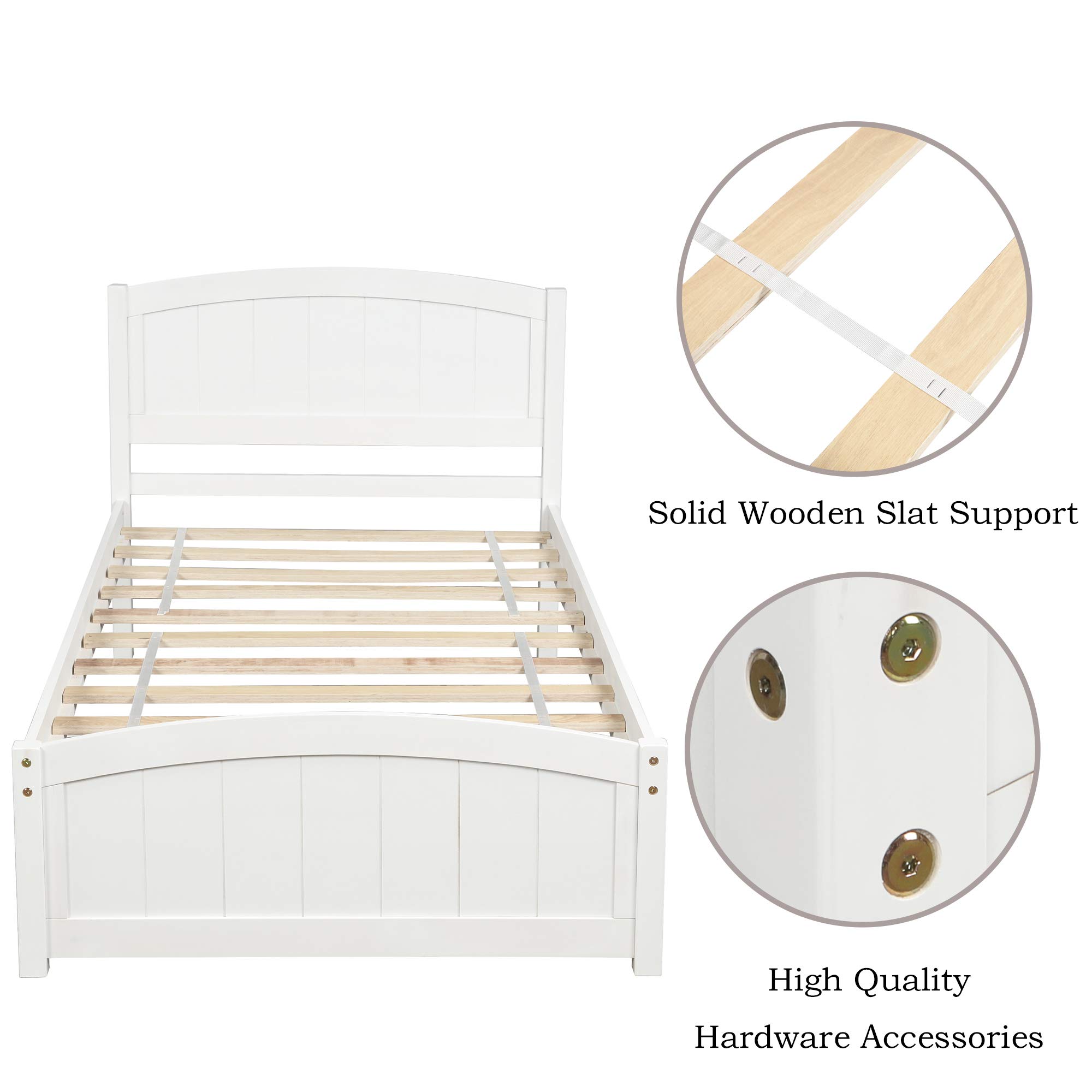 LZ LEISURE ZONE Twin Bed Frame with Headboard & Footboard - Solid Wood Platform Bed Frame with Slat Support - White - Perfect for Kids Rooms, Guest Bedrooms & Small Spaces