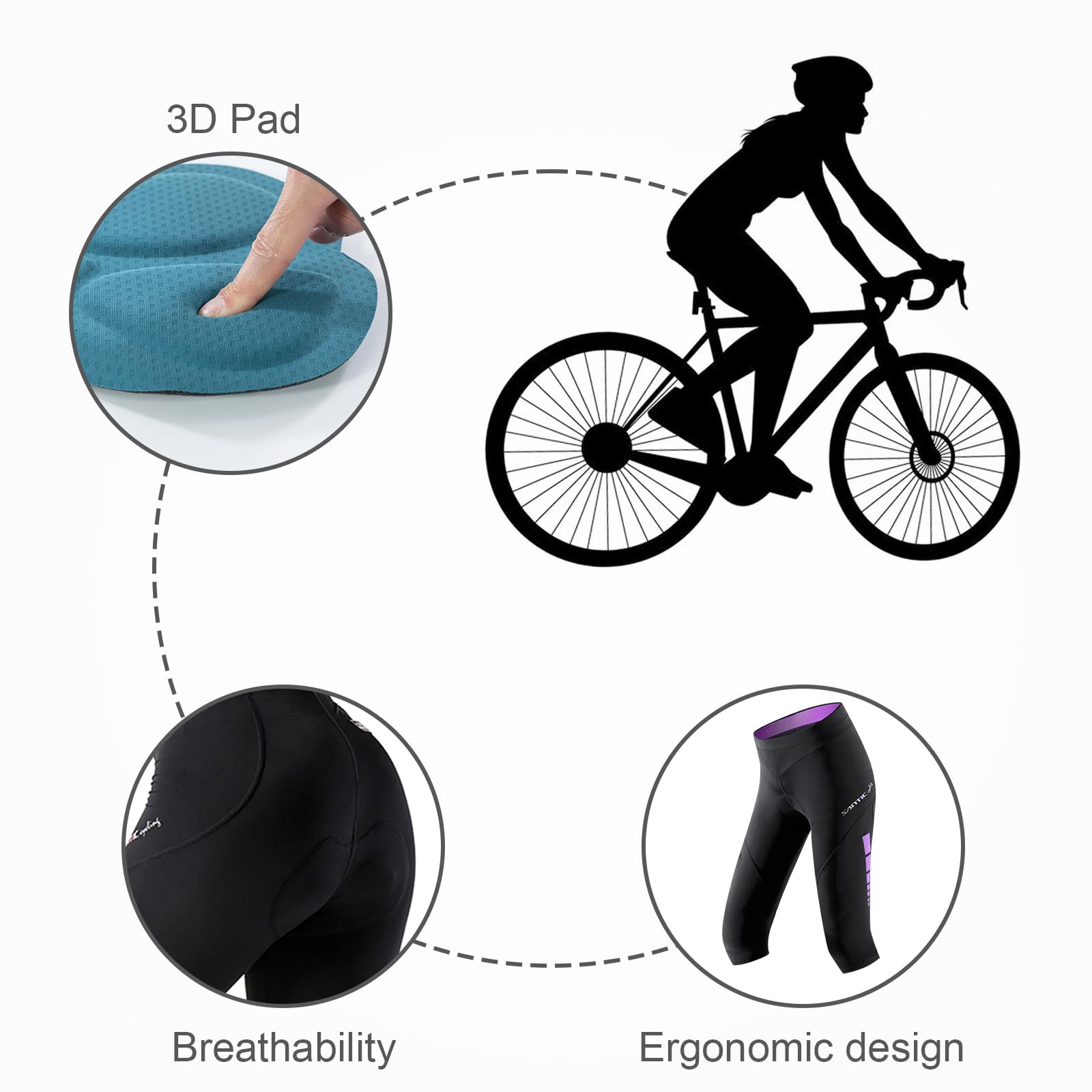 Santic Women's 4D Padded Cycling Capris - Breathable 3/4 Bike Shorts for Road & Mountain Biking | Perfect for Commuting, Spinning Classes & Outdoor Workouts