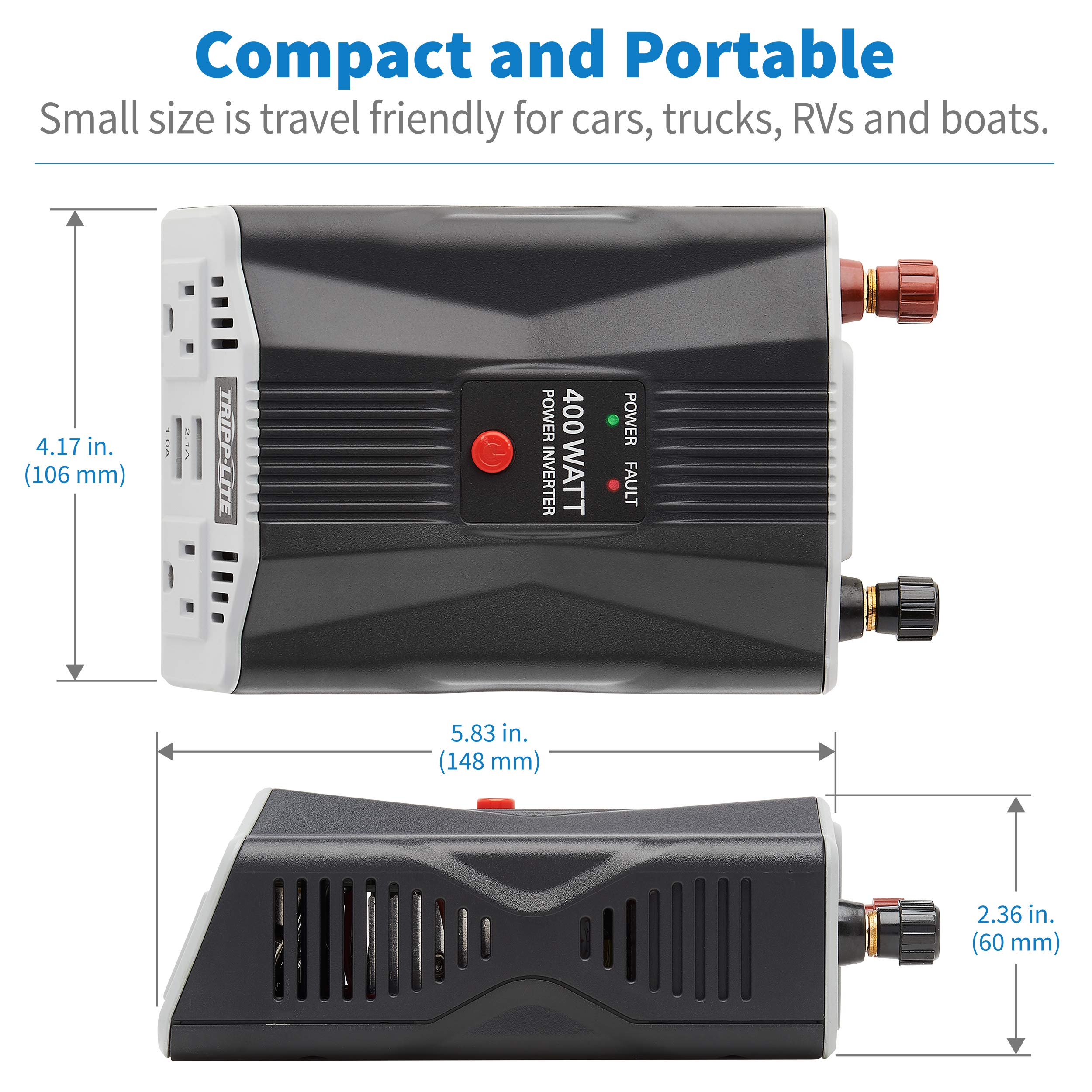 TRIPP LITE TRPPV400USB 400W Power Inverter with 2 AC Outlets & 2 USB Ports - Car, Truck, RV & Emergency Power Supply for Charging Phones, Laptops & Small Appliances