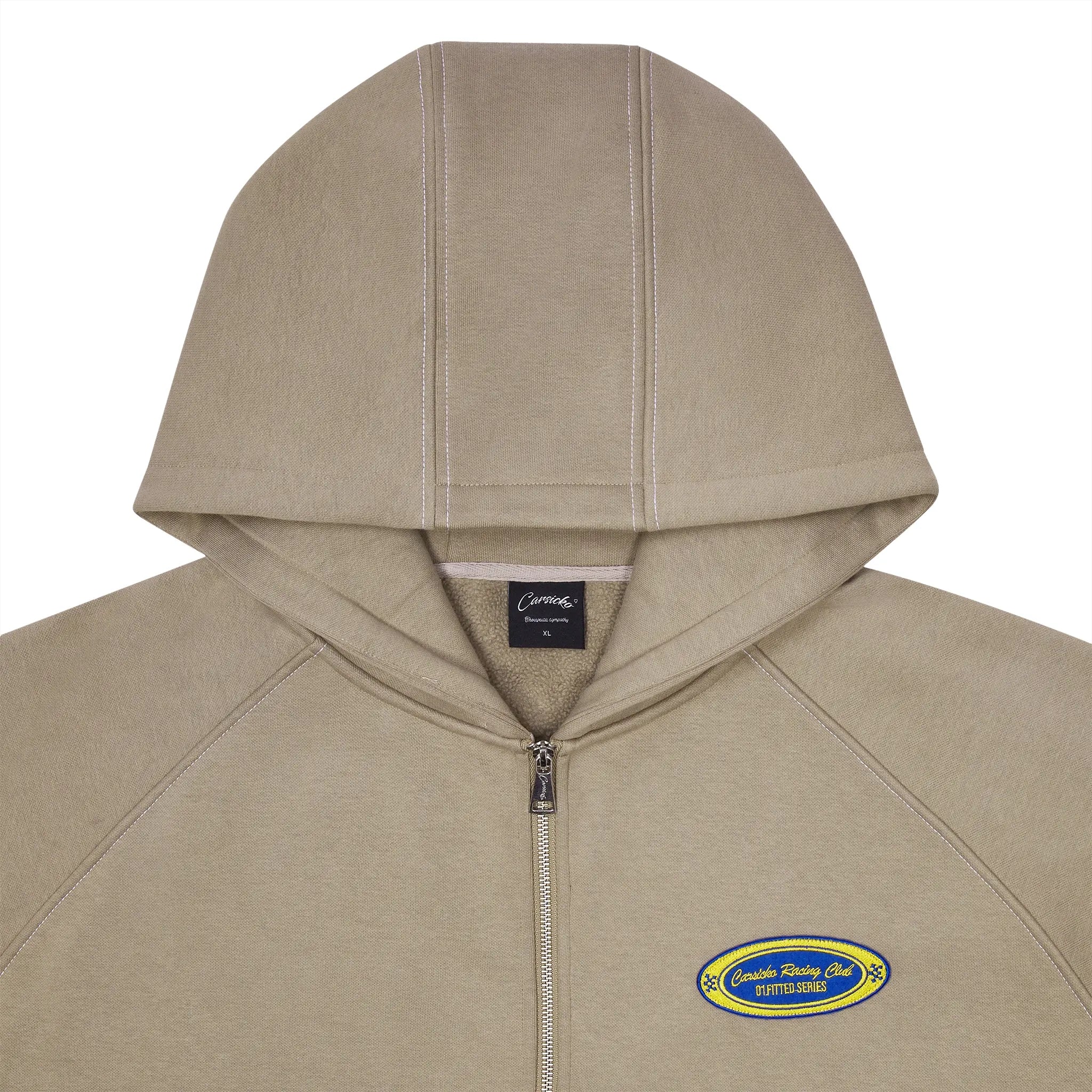 Carsicko Racing Club Zip Up Hoodie - Soft Cream Pullover for Men & Women - Stylish Streetwear for Casual Outings & Racing Events