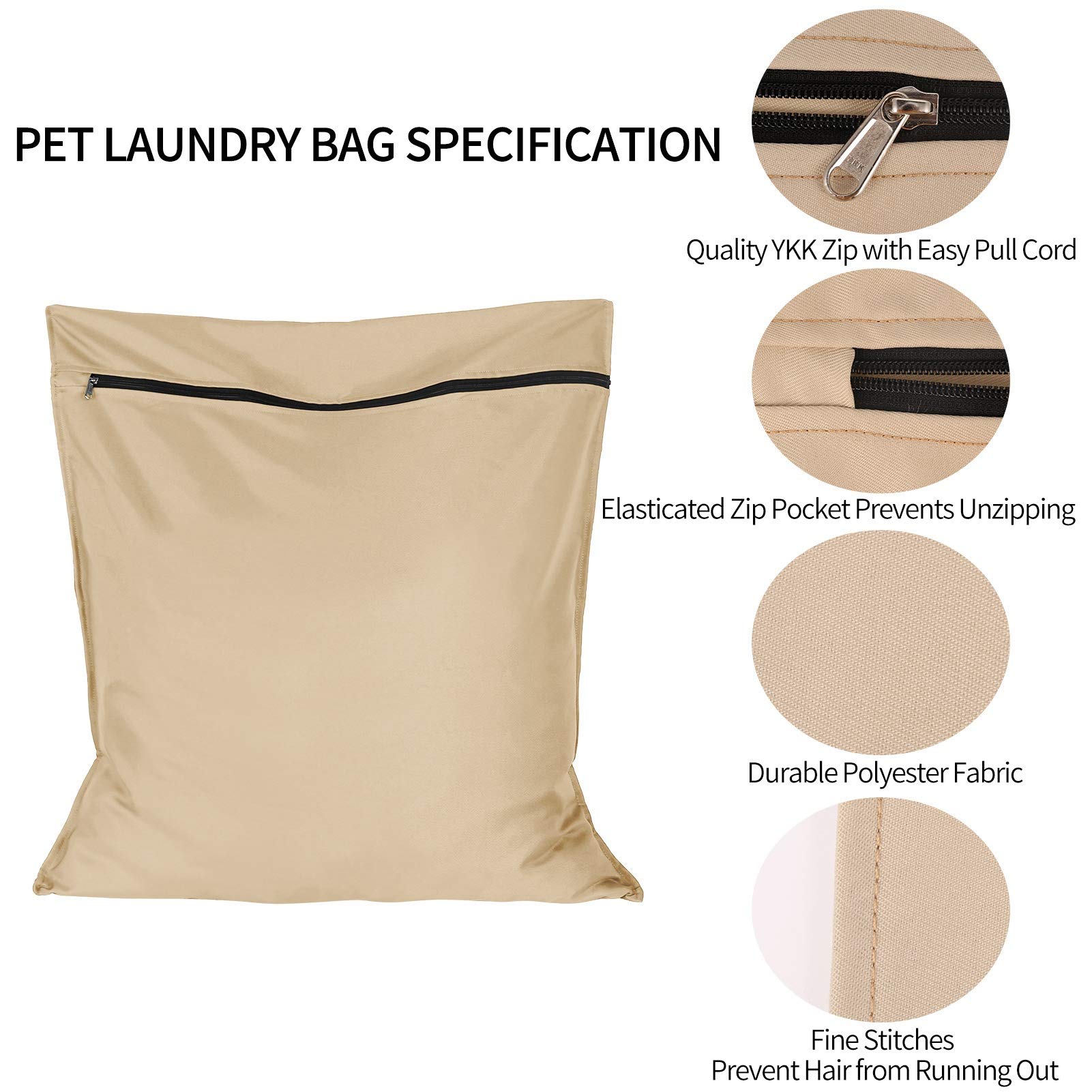 AUXSOUL Large Pet Laundry Bag for Washing Machine - 25.8’’x27.8’’ (65x70cm) Dog Cat Horse Hair Remover - Prevents Clogging, Beige | Perfect for Pet Bedding, Blankets & Clothes | Machine Wash Safe