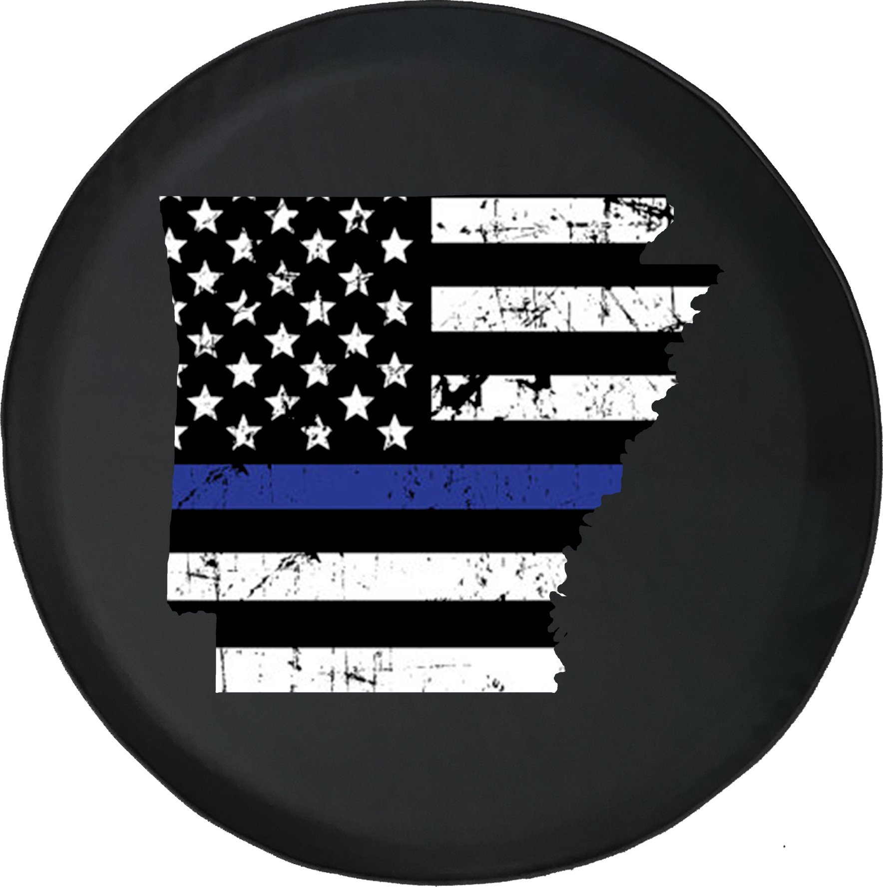 28 Inch Thin Blue Line Distressed American Flag Spare Tire Cover - Durable Caps Supply for Trucks & SUVs - Perfect for Arkansas Road Trips & Patriotic Car Decor