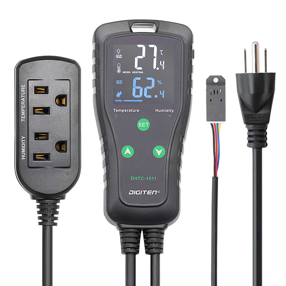 Dual Stage Temperature and Humidity Controller - Plug-in Thermostat & Humidistat for Reptile Tanks, Greenhouses, and Grow Tents | Pre-Wired Electronic Climate Control for Precise Environment Regulation