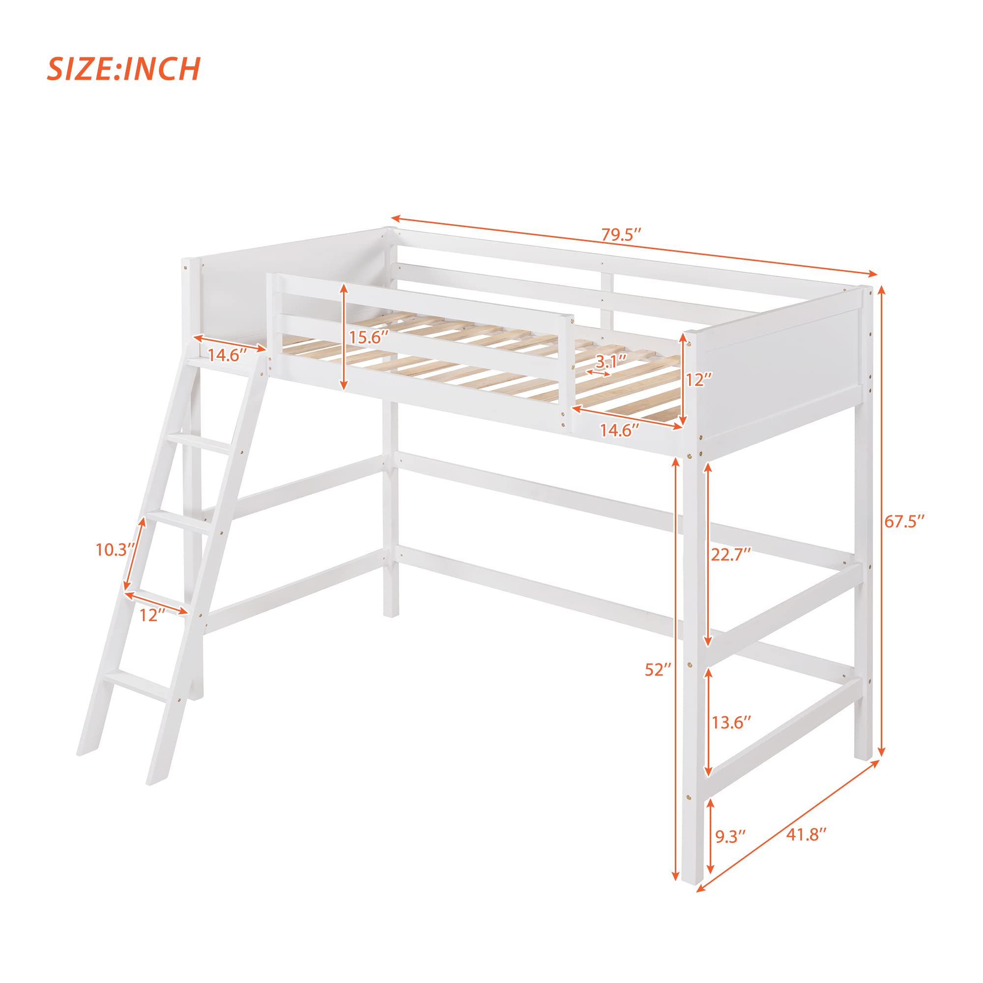 Harper & Bright Designs Twin Wooden Loft Bed with Angled Ladder - Sturdy High Loft Bed Frame for Kids & Teens, No Box Spring Needed, White - Perfect for Small Bedrooms, Dorm Rooms & Space-Saving Kids Rooms