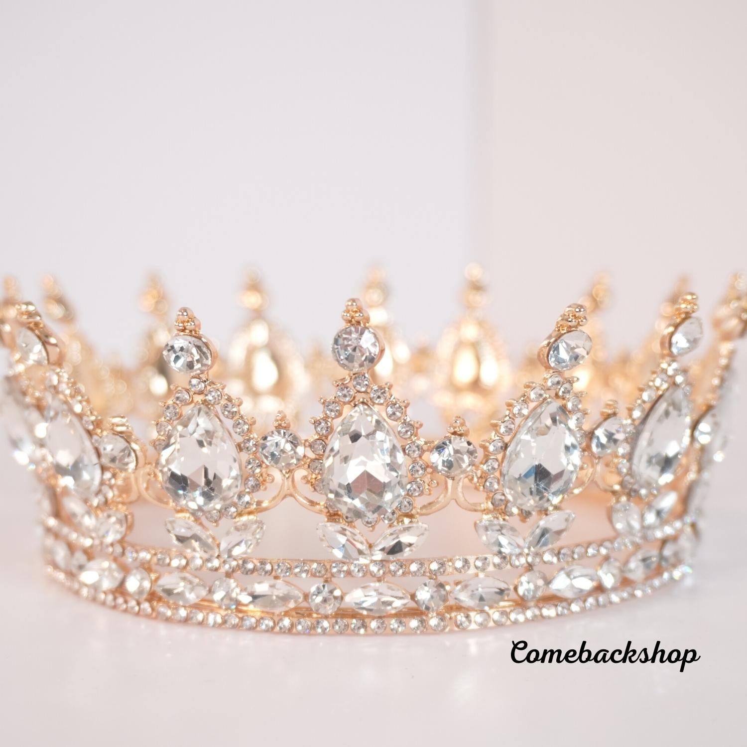 Gold Crown Crystal Beads Tiara - Elegant Bridal Jewelry & Wedding Hair Accessories with Rhinestones, Perfect for Bridesmaids Gifts, Bridal Showers & Special Occasions