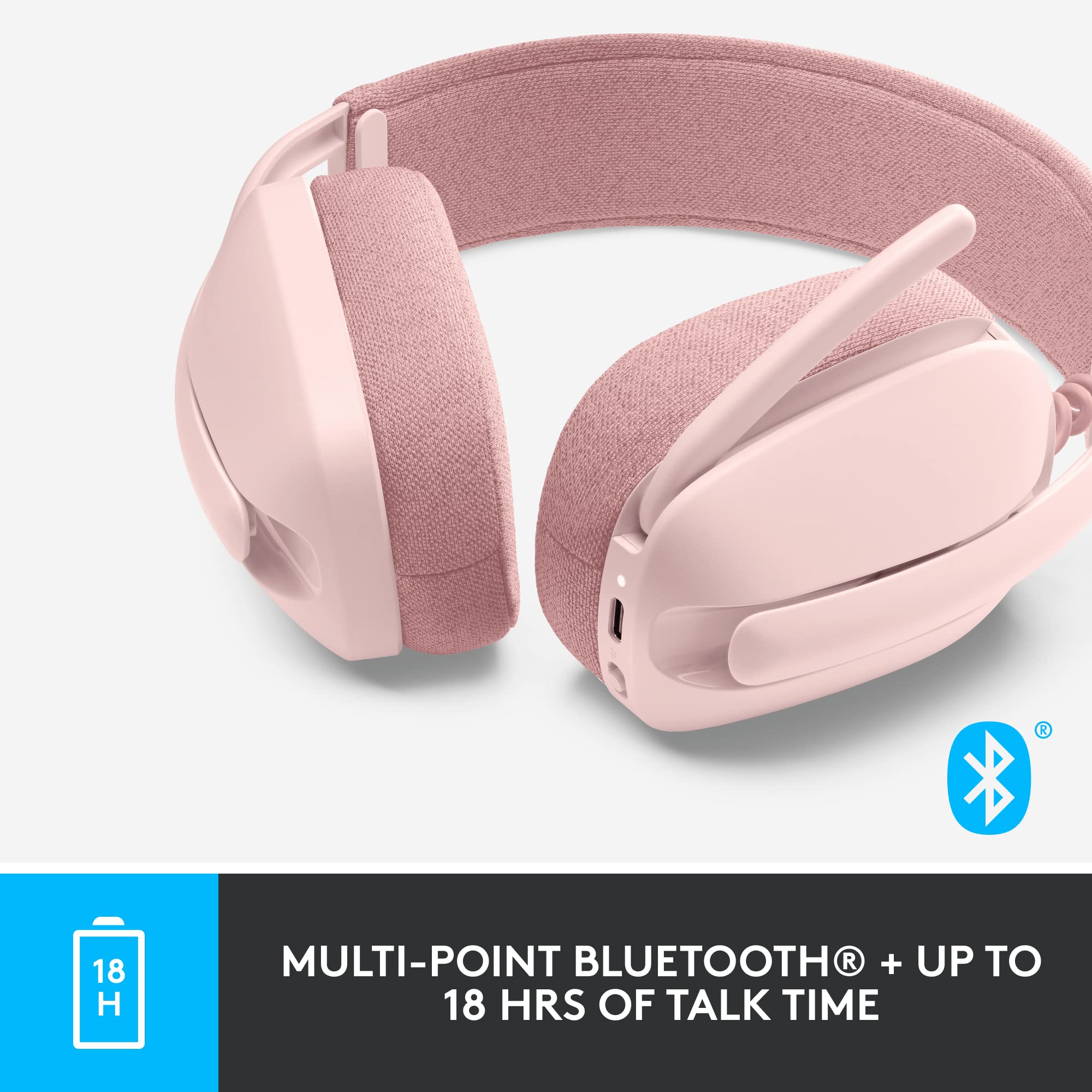 Logitech Zone Vibe 100 Lightweight Wireless Over-Ear Headphones with Noise-Cancelling Mic | Bluetooth 5.0 Multipoint Connectivity | Compatible with Teams, Zoom, Google Meet | Mac & PC | Pink | Perfect for Remote Work, Online Classes & Video Conferencing