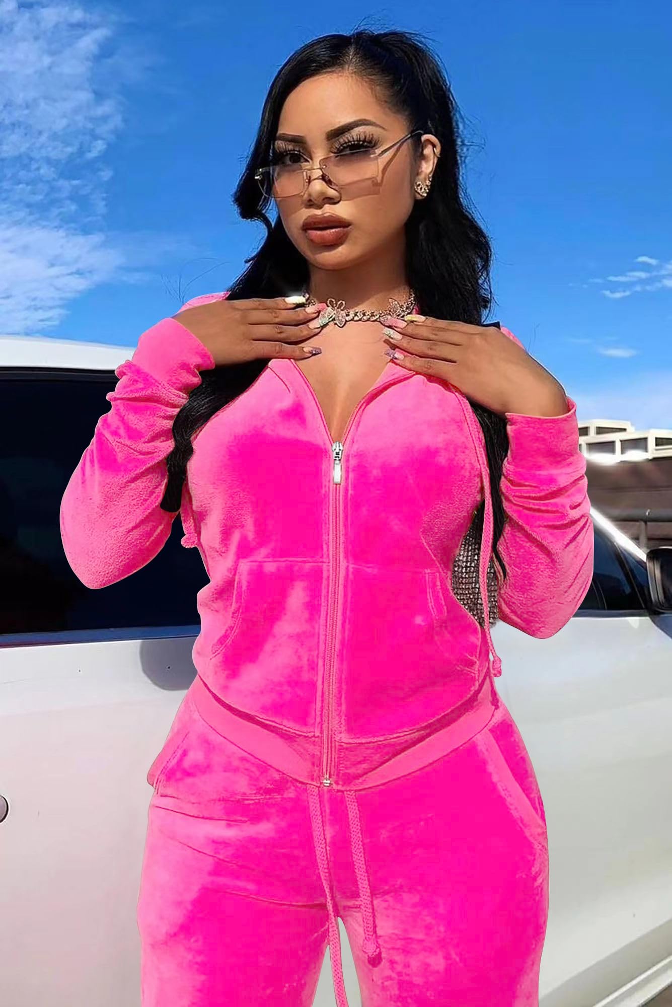 Yidengymx Women's 2-Piece Velour Tracksuit Set - Soft Velvet Hooded Lounge Outfit for Women | Cozy Home Wear, Casual Street Style & Gym Jogging Suit