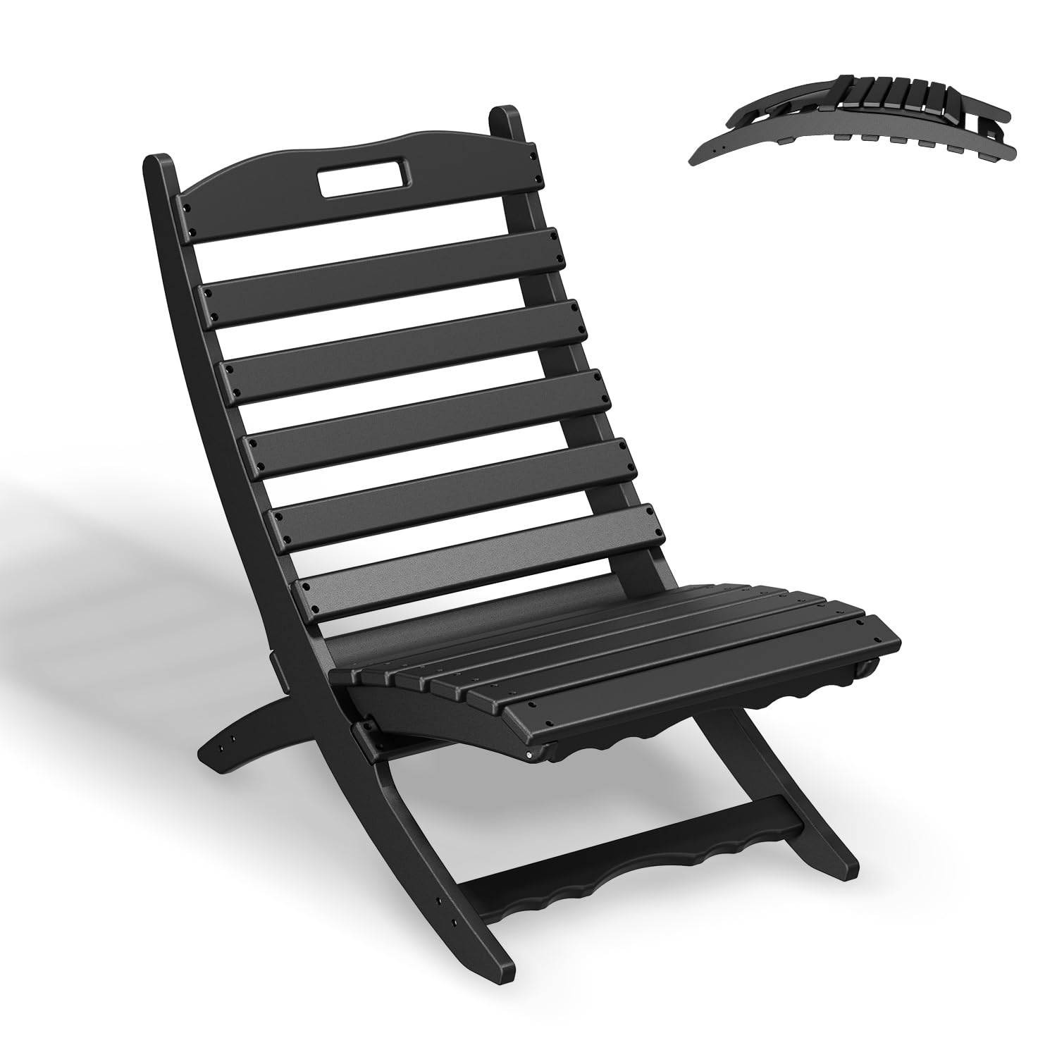 Folding Xavier Chair | Wave Design | Portable Adirondack Chair | HDPE Plastic All-Weather Outdoor Furniture | Fire Pit, Beach, Deck, Poolside, Garden, Patio, Porch & Fishing Chair | Black - Perfect for Backyard Relaxation, Camping Trips & Coastal Getaways