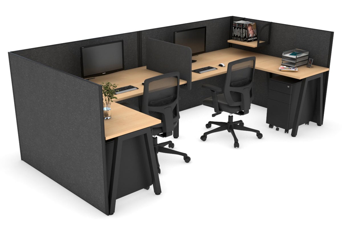Quadro A Legs 2-Person Corner Workstation - U-Shaped Black Frame Office Desk [1400L x 1800W with Cable Management] - Perfect for Collaborative Workspaces & Home Offices