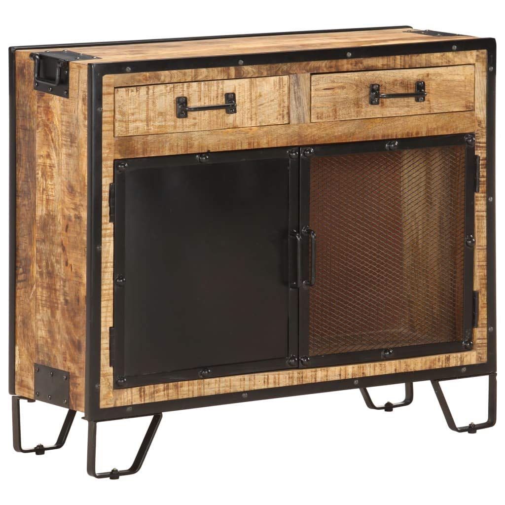 Industrial Wooden Storage Cabinet - Solid Mango Wood Sideboard Buffet for Kitchen, Dining & Living Room - 31.5x12.2x28 Inches - Perfect for Home Organization & Rustic Decor