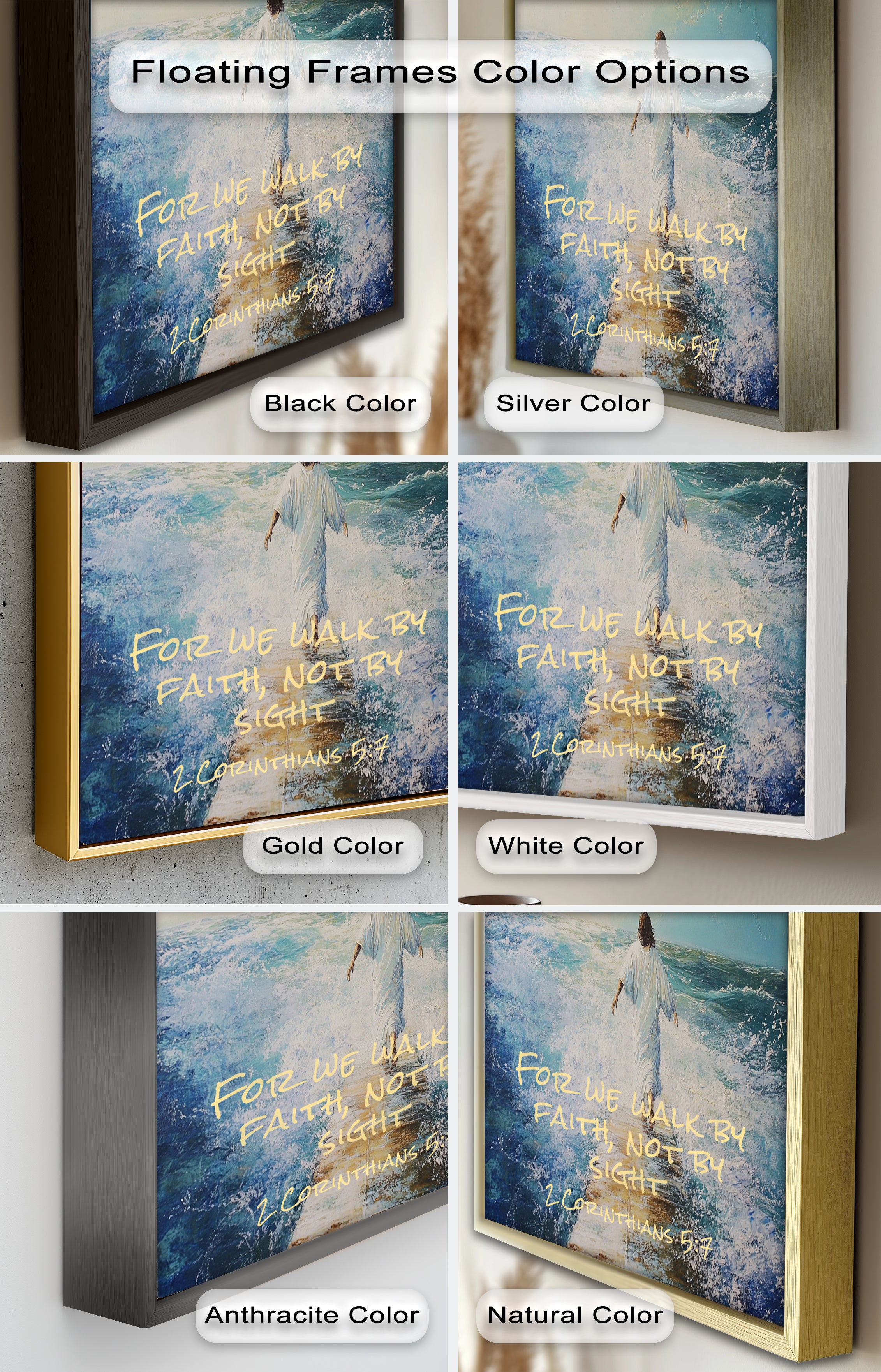 2 Corinthians 5:7 Walk by Faith Bible Verse Oil Painting - Inspirational Christian Wall Art for Home, Church & Office Decor