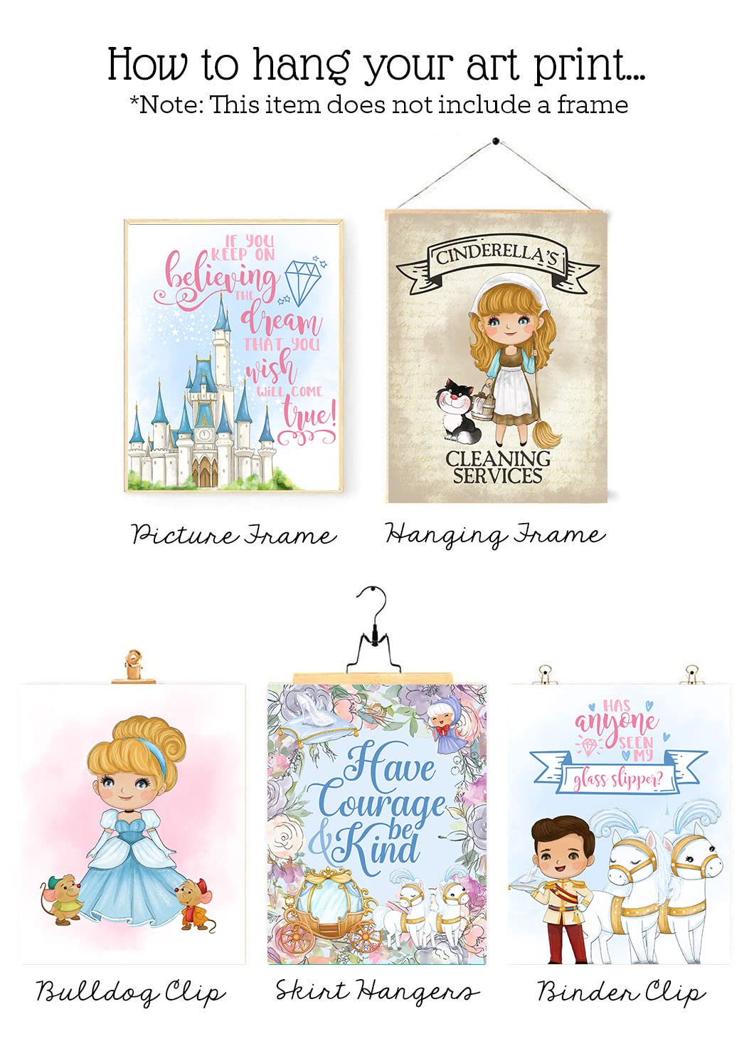 Cinderella Themed Wall Art Prints - Silly Goose Gifts Home Decor for Bedroom, Living Room, Nursery | No Frame Poster with 'Impossible Things' Quote | Perfect for Disney Fans & Fairy Tale Room Decor
