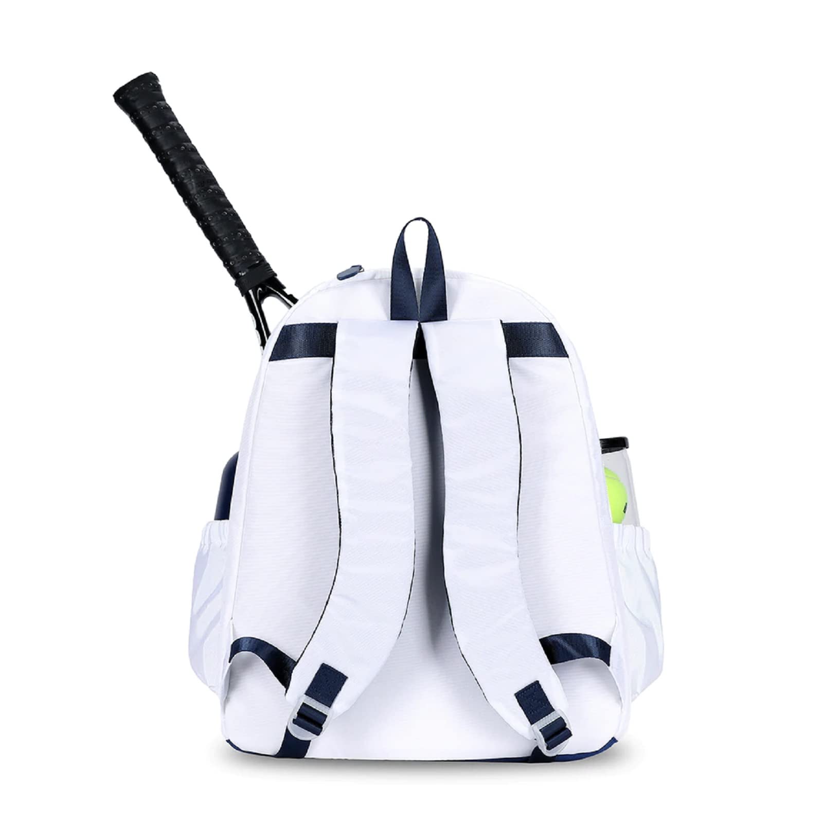 Ame & Lulu Courtside 2.0 Tennis Backpack with Padded Adjustable Straps & 2 Exterior Water Bottle Pockets - White/Navy - Perfect for Tennis, Gym & Travel - 1 Count