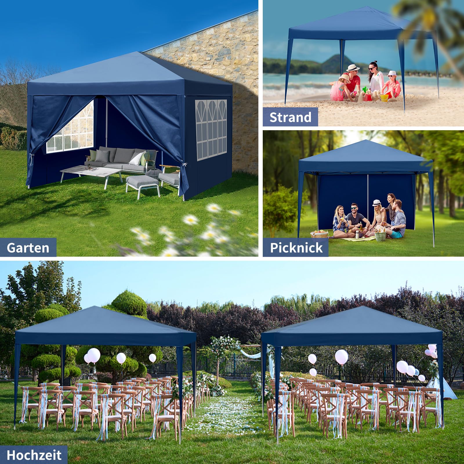 Outvita 10x10ft Ez Pop Up Canopy Tent - Portable Instant Shelter with 4 Sidewalls for Outdoor Events, Parties, Weddings, Birthdays & Graduations - Perfect for Backyard BBQs, Beach Trips, Camping and Tailgating