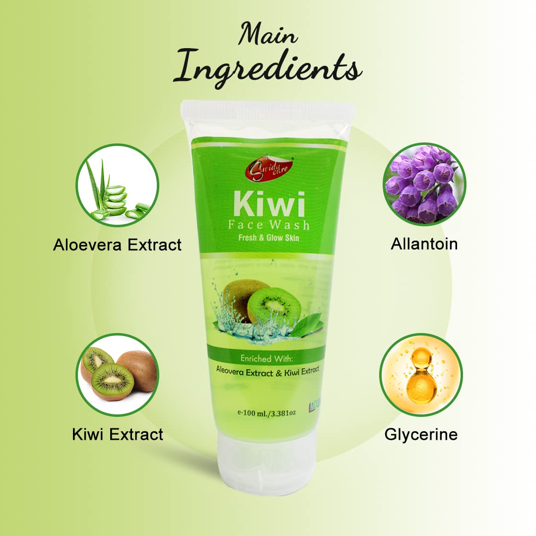 Kiwi & Aloe Vera Face Wash - 100ml (Pack of 3) | Gentle Cleansing for Acne-Prone & Sensitive Skin | Daily Skincare Routine
