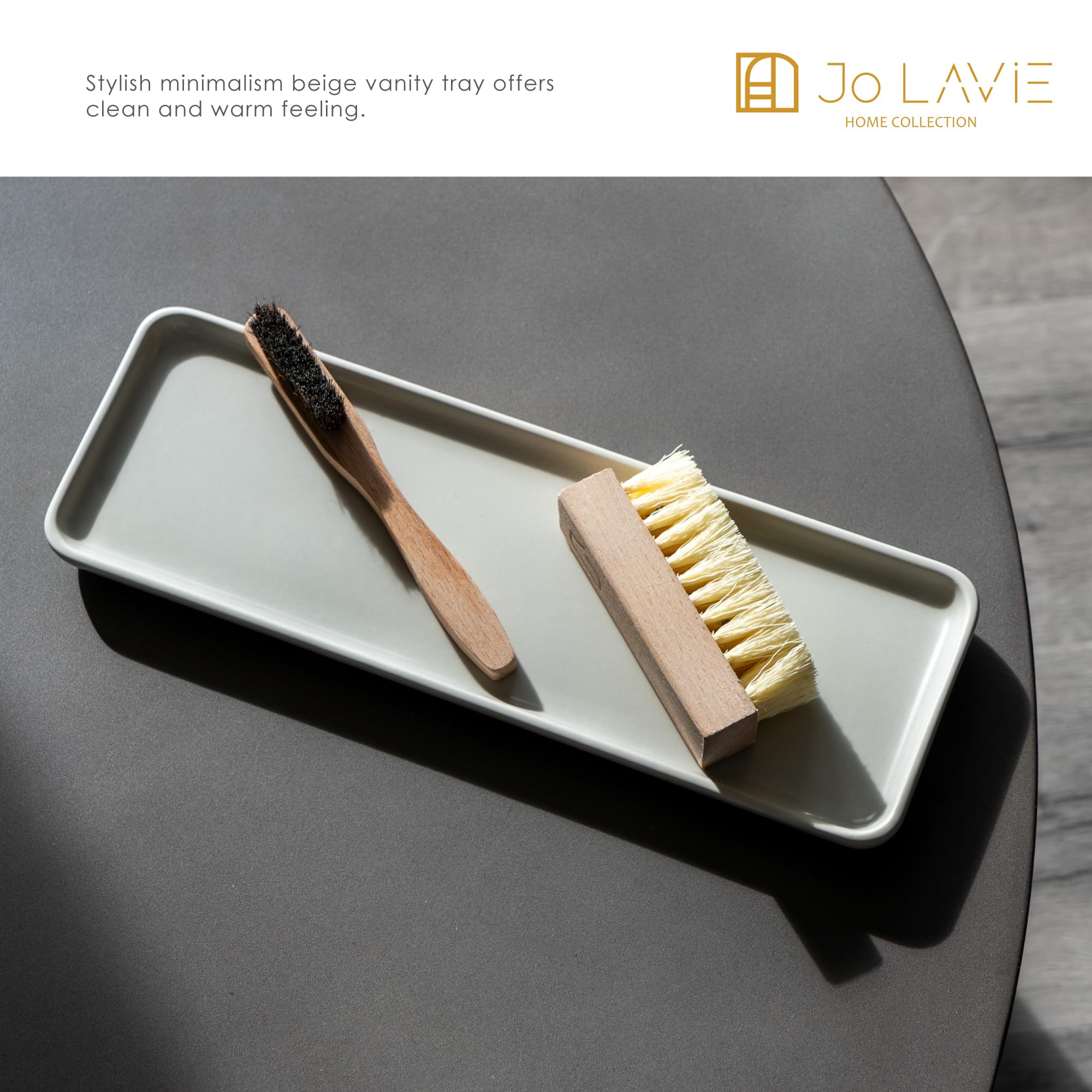Beige Ceramic Vanity Tray - Small Rectangular Bathroom & Kitchen Organizer - Multi-Purpose Home Decor Tray for Soap Dispenser, Jewelry & Accessories - Perfect for Countertop Display & Gift Giving
