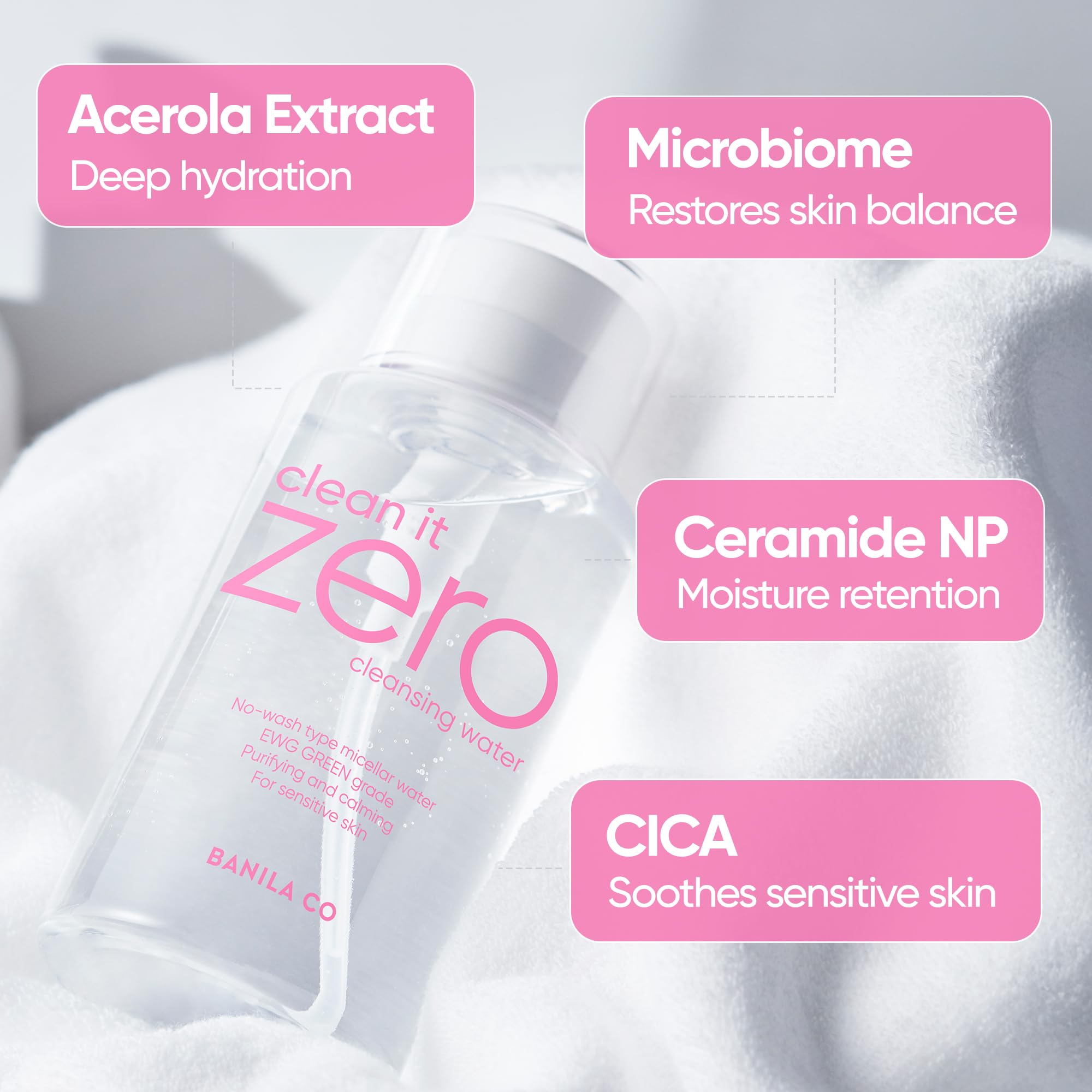 Banila Co Clean It Zero Pure Cleansing Water - Gentle Micellar Cleanser for Sensitive Skin | Oil-Free Makeup Remover & Facial Cleanser (310ml/10.48oz) | Perfect for Travel, Daily Skincare & Quick Makeup Removal