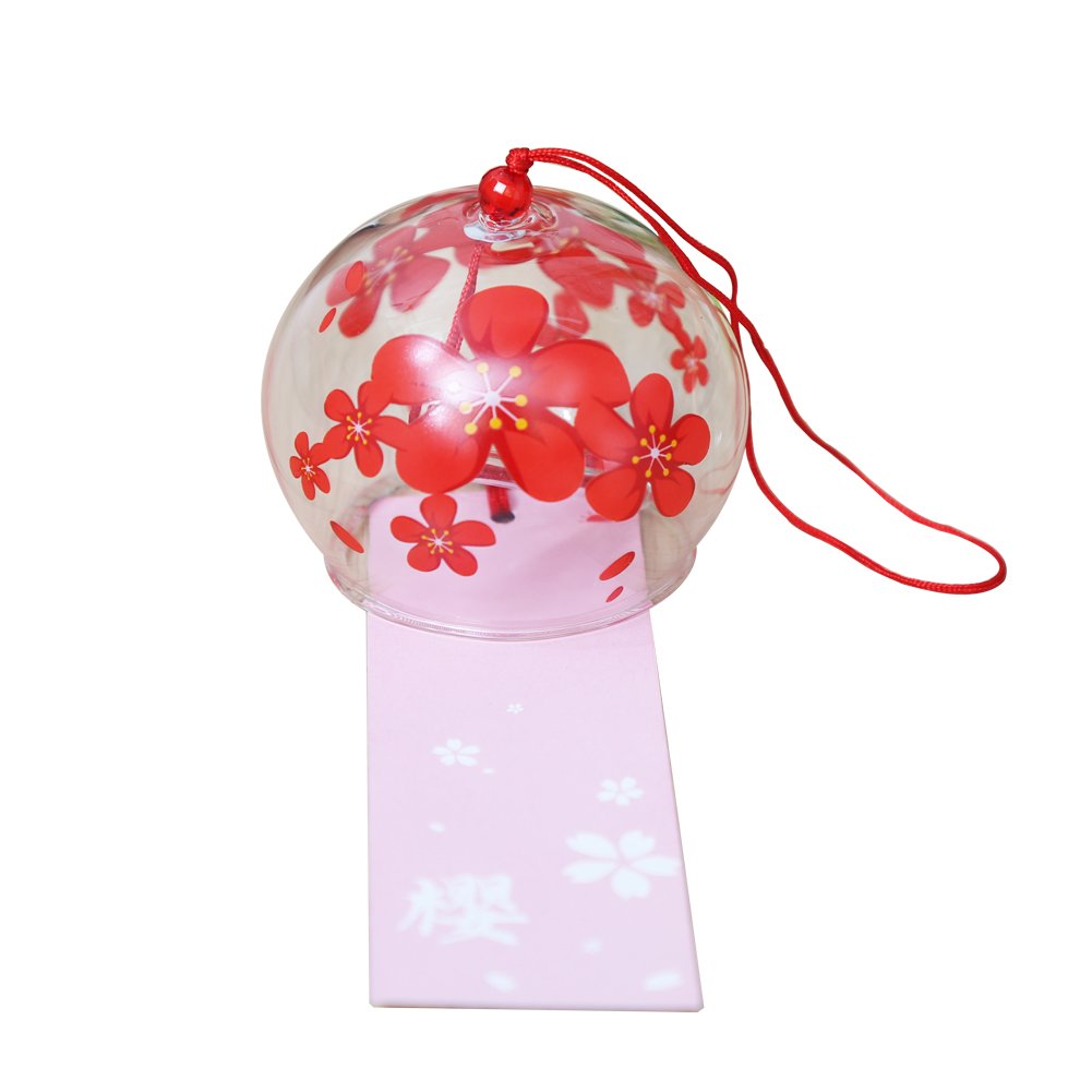 Handmade Japanese Edo Furin Wind Chime - Traditional Glass Wind Bell with Hand-Painted Rose Design - Perfect for Garden, Patio, and Home Decor