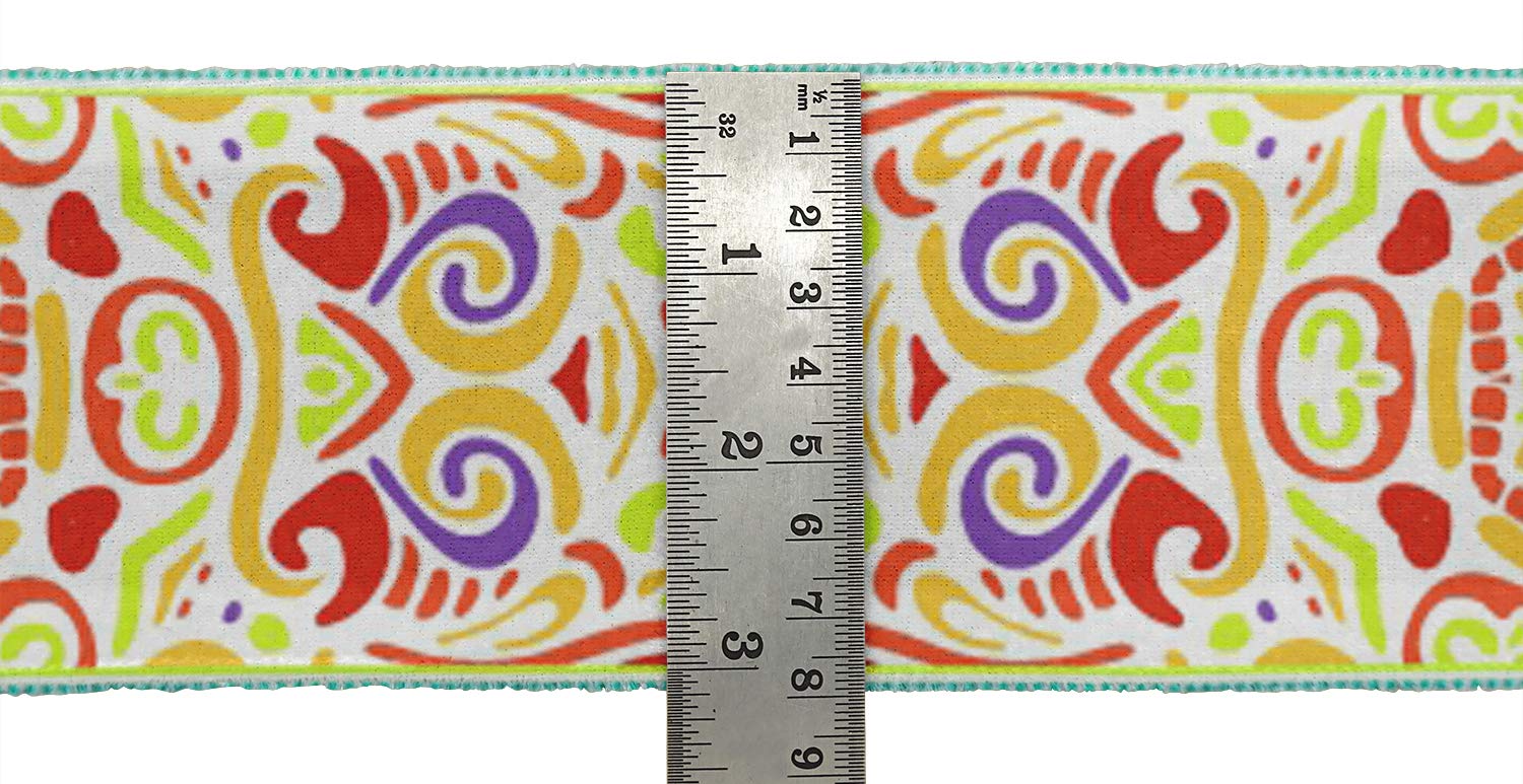White Stripe & Mandala Printed Velvet Trim Fabric - 9 Yards x 3 Inches Decorative Sewing Border Ribbon for DIY Crafts, Home Decor, Costume Design and Clothing Embellishment