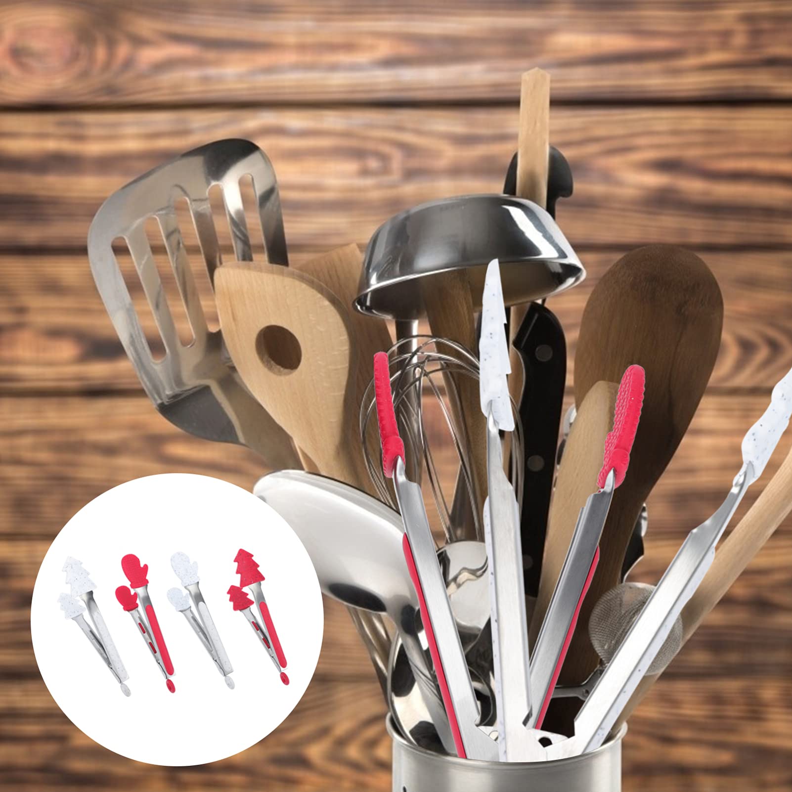 Angoily 4-Piece Silicone Food Tongs Set - Heat-Resistant Stainless Steel Kitchen Cooking Utensils for BBQ, Steak, Bread & More - Perfect for Grilling, Baking & Serving