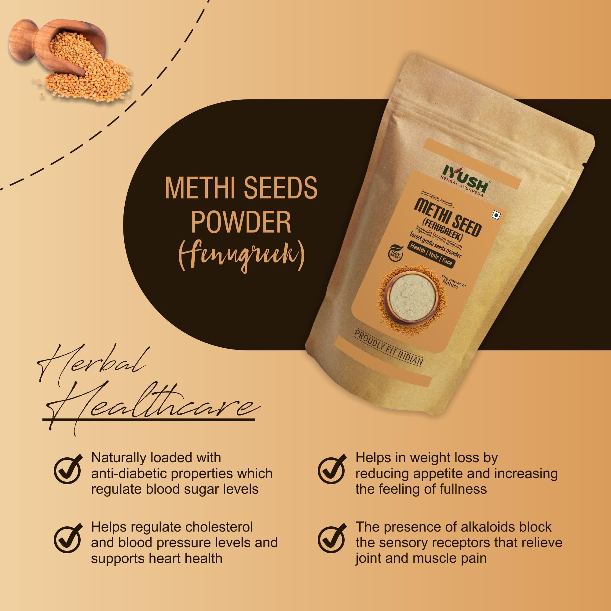 IYUSH Herbal Ayurveda Fenugreek Powder (Methi Powder) 900gm - Natural Hair Growth, Diabetes Control & Cooking Ingredient | Methi Dana Powder for Healthy Hair, Skin & Digestion | Perfect for Smoothies, Tea & Ayurvedic Remedies