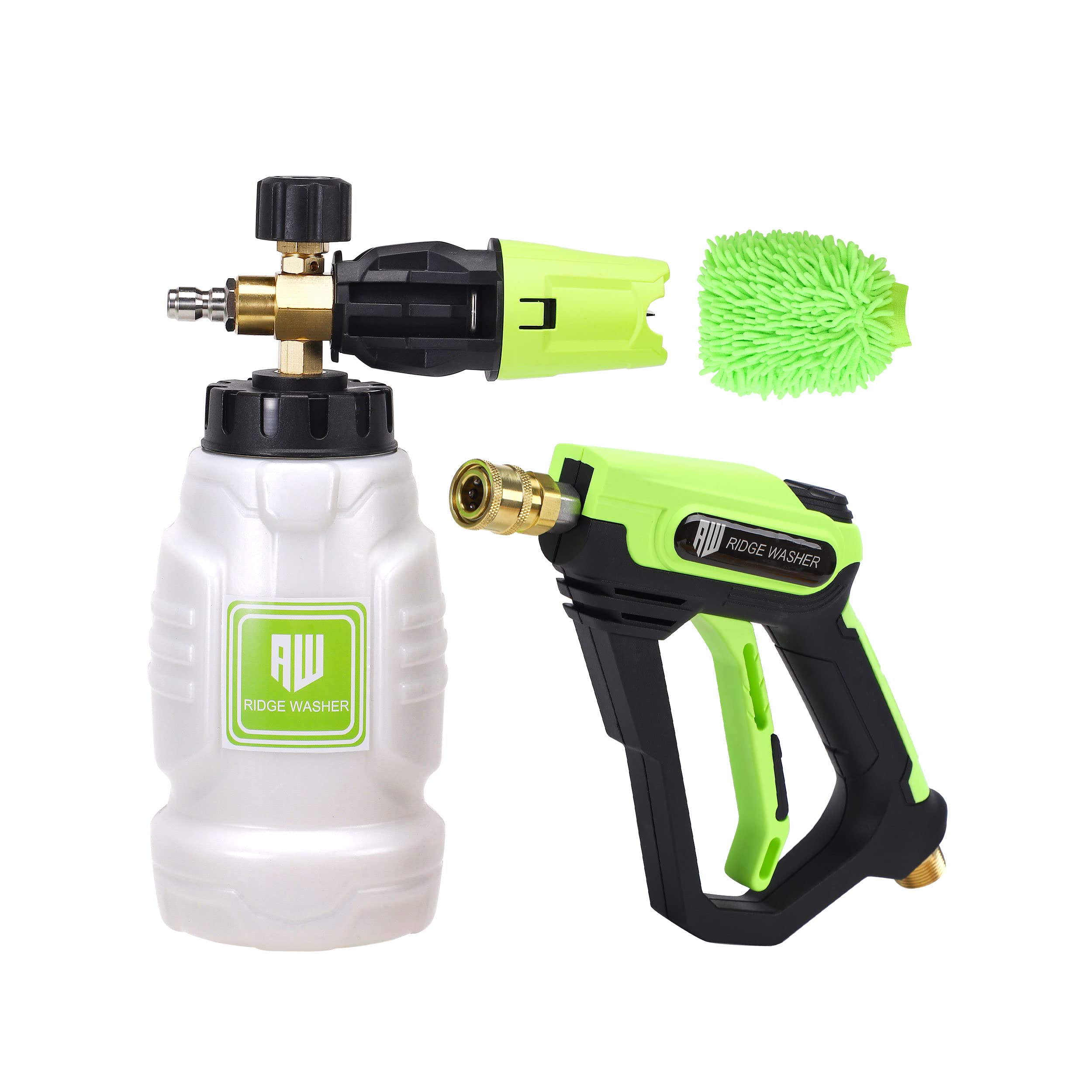 RIDGE WASHER Pressure Washer Gun with Foam Cannon & Snow Foam Lance - 1/4 Inch Quick Connect Foam Gun Kit (1 Liter) - Power Washer Accessory for Car Washing, Driveway Cleaning & Outdoor Surfaces