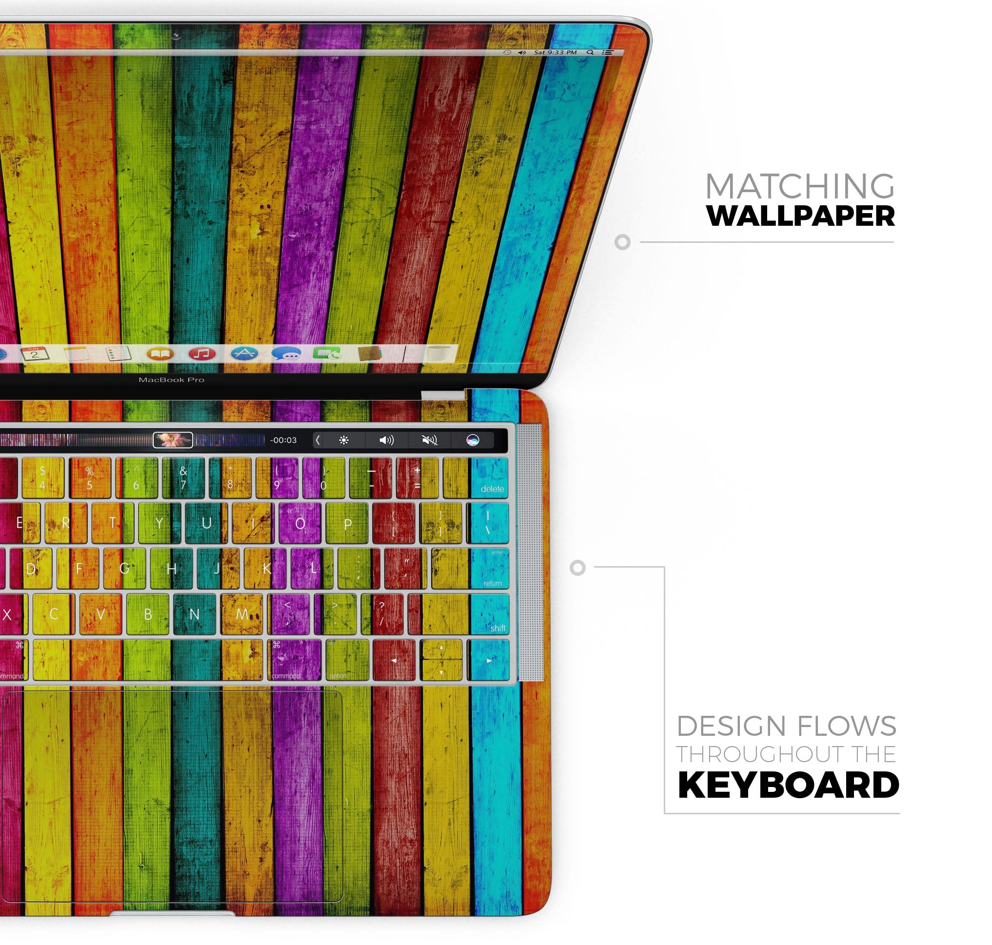 Neon Wood Planks Full-Body Wrap Scratch Resistant Decal Skin Kit for MacBook Air 13