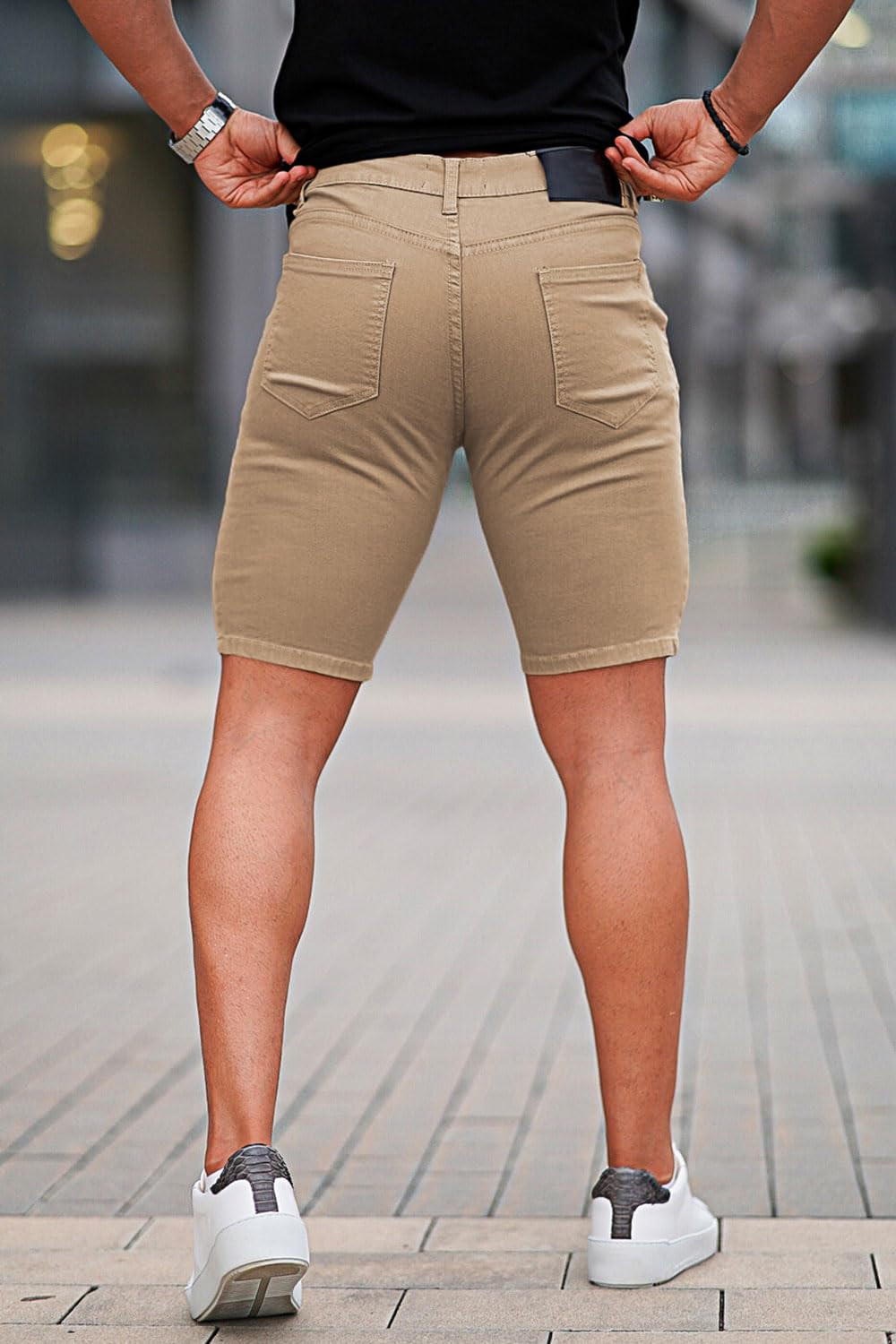GINGTTO Men's Skinny Stretch Denim Shorts - Slim Fit Stretchable Jean Shorts for Men | Perfect for Summer, Casual Outings & Beach Wear