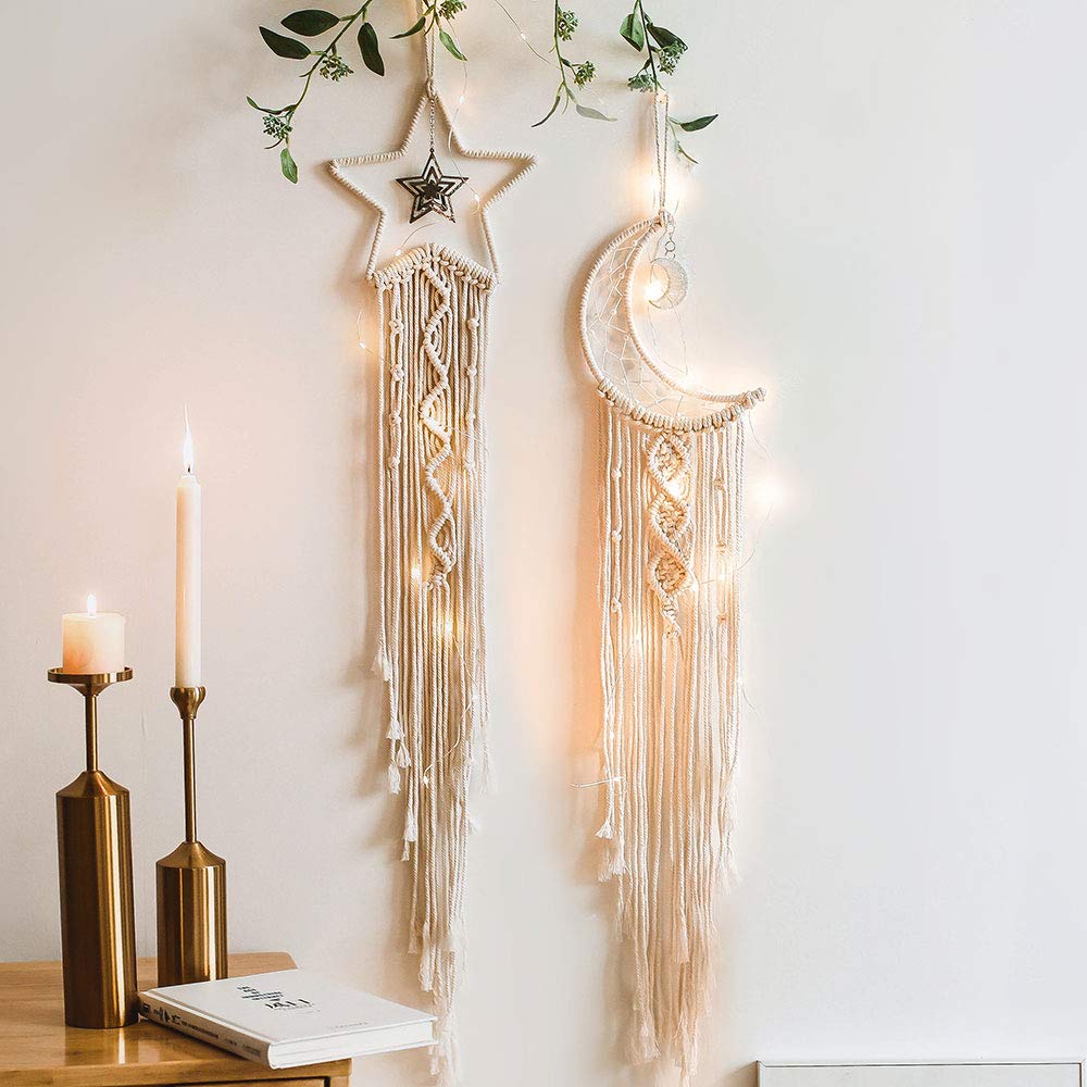 Star Moon Dreamcatcher 2-Pack - Boho Wall Hanging for Teen Girls Room, Nursery Decor & Unique Gifts for Women (Mom, Daughter, Grandma, Sister-in-Law) - Perfect for Birthday Presents & Bedroom Wall Art
