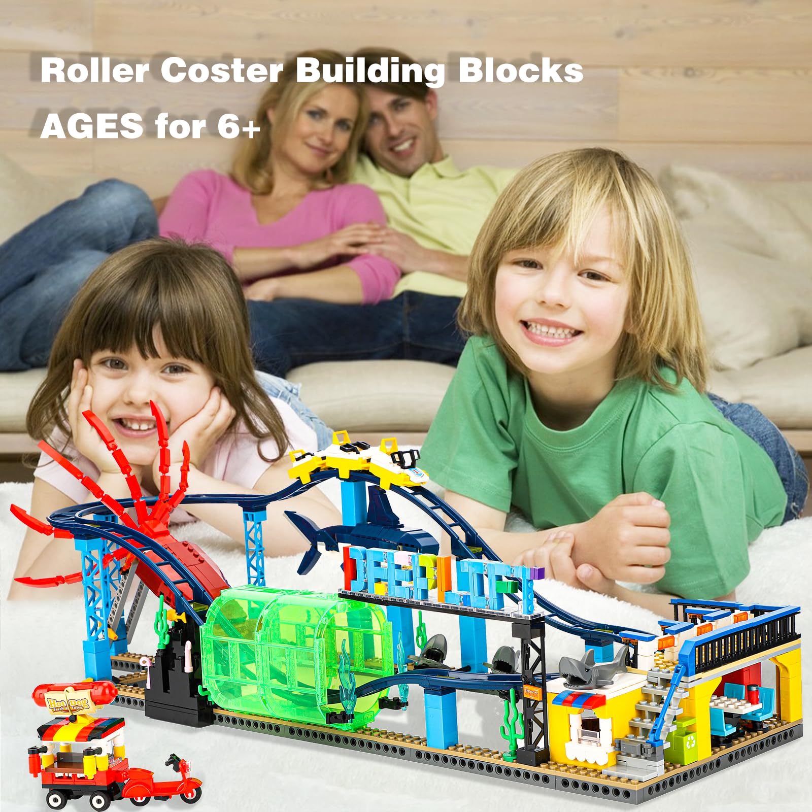 1308PCS Roller Coaster Building Blocks Set - Compatible with Lego for Boys & Girls Ages 8-14 | Friends Aquarium Theme with Sharks & Cuttlefish | STEM Educational Toy for Birthday Gifts & Creative Play