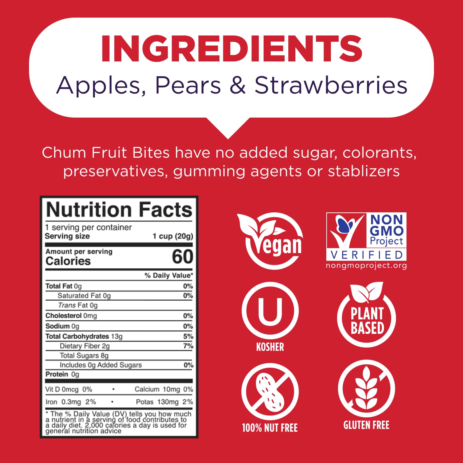 Chum Fruit Bites 100% Real Fruit Snacks – Strawberry Flavor, 12-Pack | Non-GMO, No Added Sugar, Preservatives-Free | Healthy Snacks for Kids & Adults | Nut-Free, Gluten-Free, Vegan, Kosher, Paleo Certified | Perfect for School Lunches, Office Snacks & On-the-Go Energy
