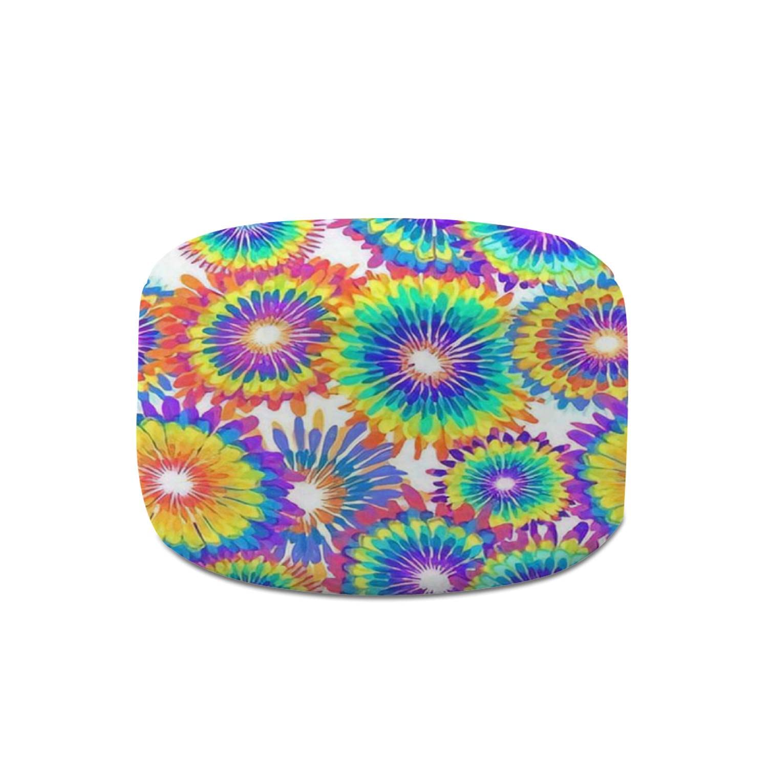 Abstract Round Pouf Ottoman with Seamless Circles - Cotton Linen Removable Footrest, Floor Footstool & Bean Bag Stool - Perfect for Living Room, Bedroom & Outdoor Seating - Cozy Home Decor Accent for Relaxation and Comfort