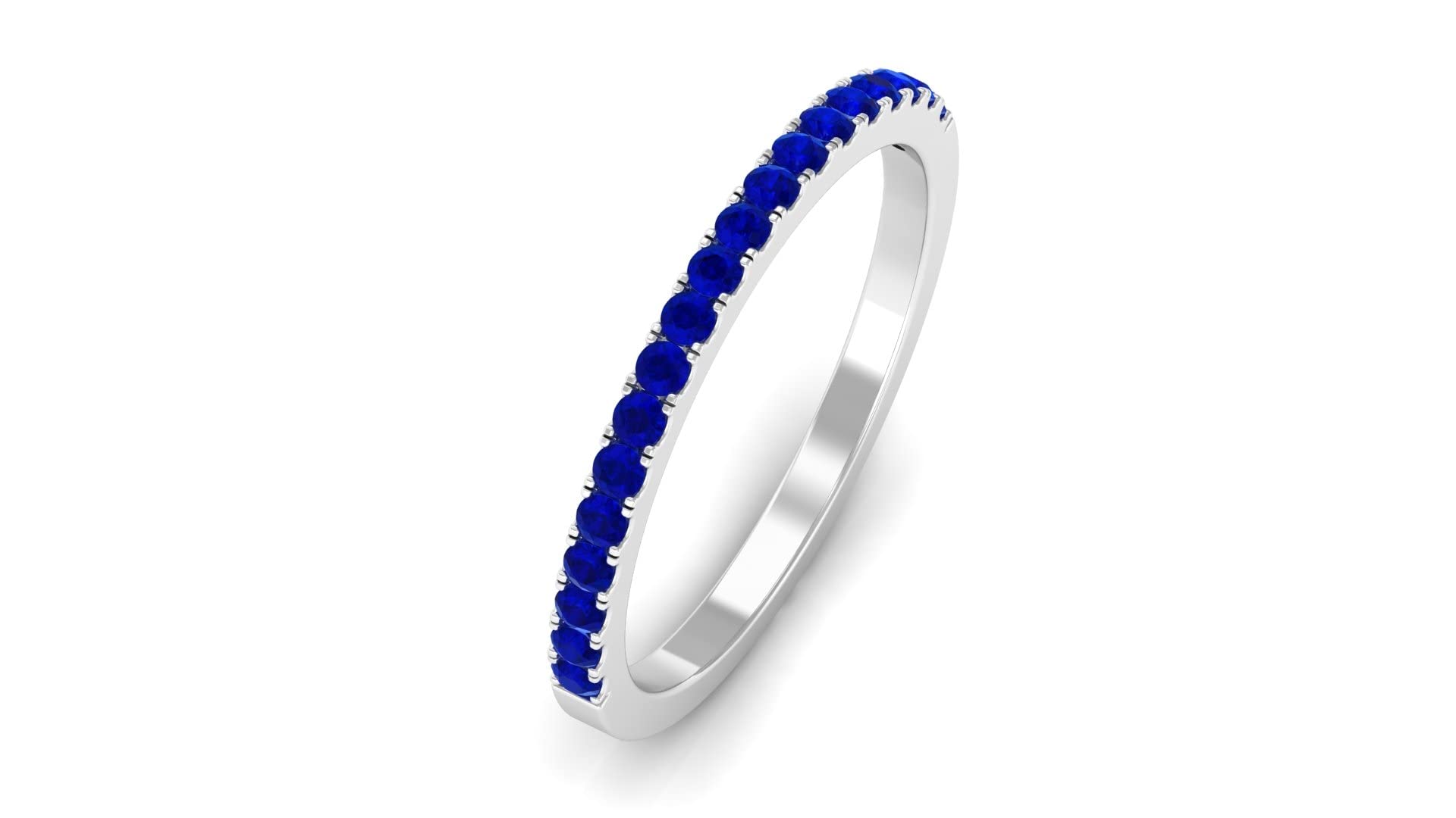 1/4 CT Lab-Created Blue Sapphire Half Eternity Ring for Women - 14K Solid Gold Certified Wedding Band, Anniversary Gift & Everyday Elegance Jewelry