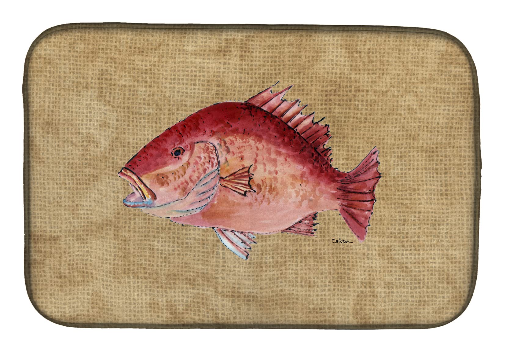 Strawberry Snapper Dish Drying Mat - Absorbent Kitchen Counter Mat (14
