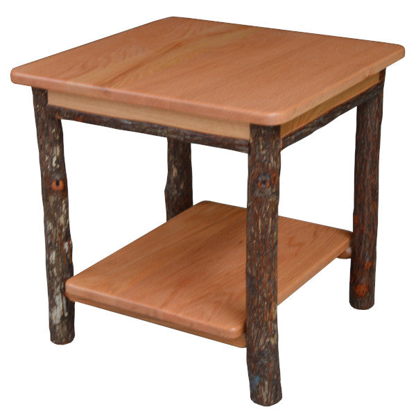 Solid Hickory Wood End Table with Shelf - Stylish & Durable Side Table for Living Room, Bedroom, or Office