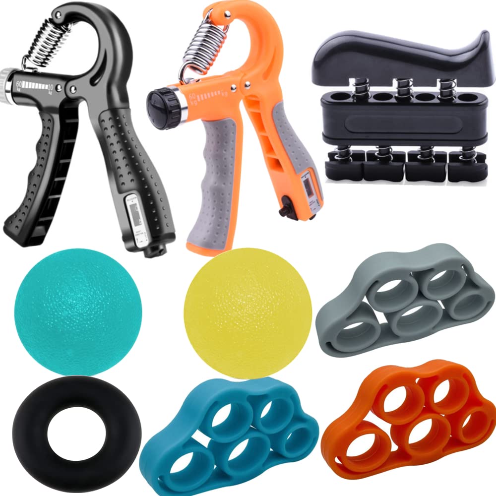 Yukoity (9 Pack) Adjustable Hand Grip Strengthener Kit - Forearm & Finger Strength Trainer with Carry Bag - Perfect for Hand Therapy, Workouts & Rehabilitation Exercises