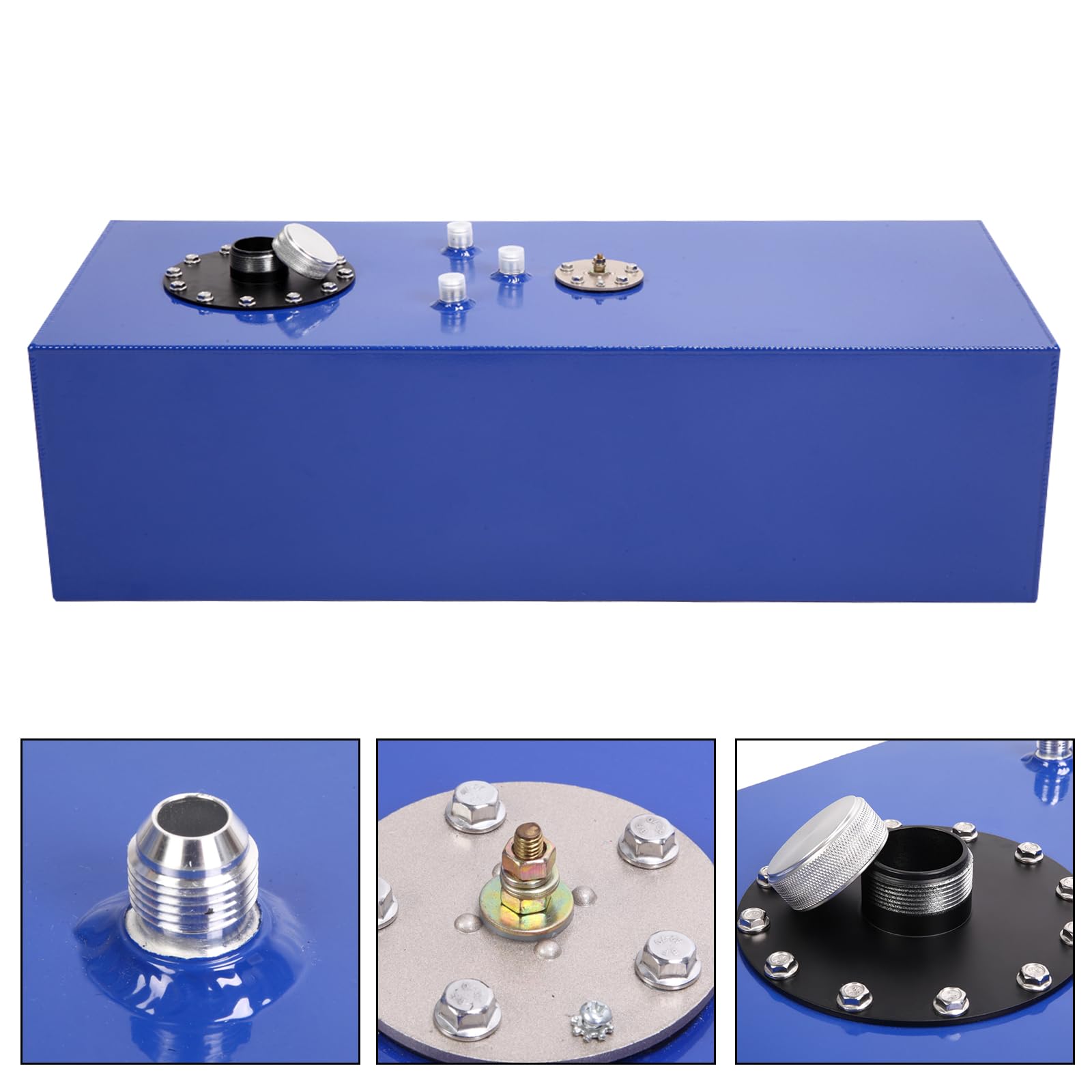 Autoforever 15 Gallon Aluminum Fuel Cell with Top-Feed Design - Polished Finish, Oil Level Sender, Blue - Ideal for Race Cars & Drift Vehicles