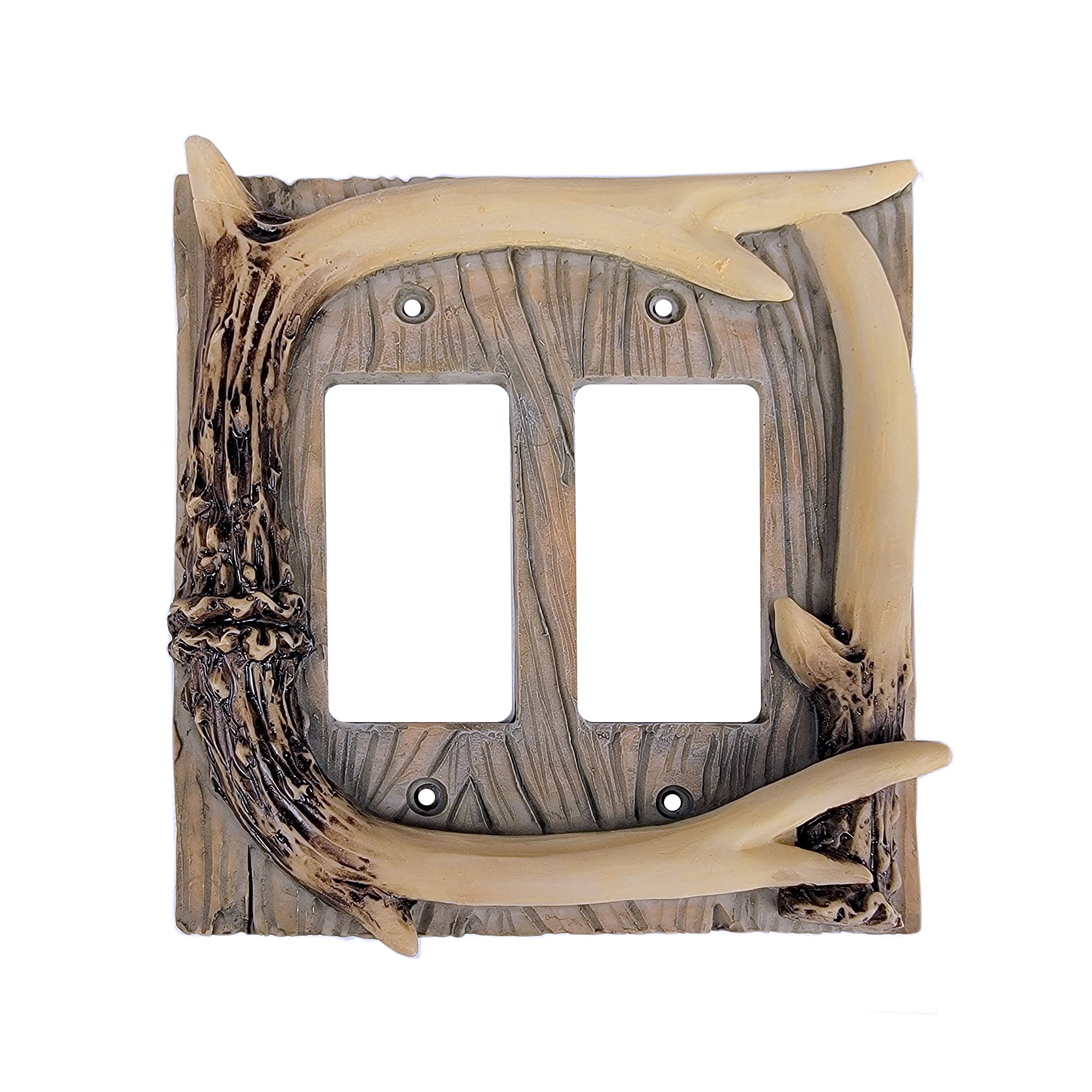 Rivers Edge Products Decorative Light Switch Cover Plate - Double Gang Poly-Resin Wall Plate, Hand-Painted Design with Screws Included (Antler Style) - Perfect for Home, Office & Cabin Decor