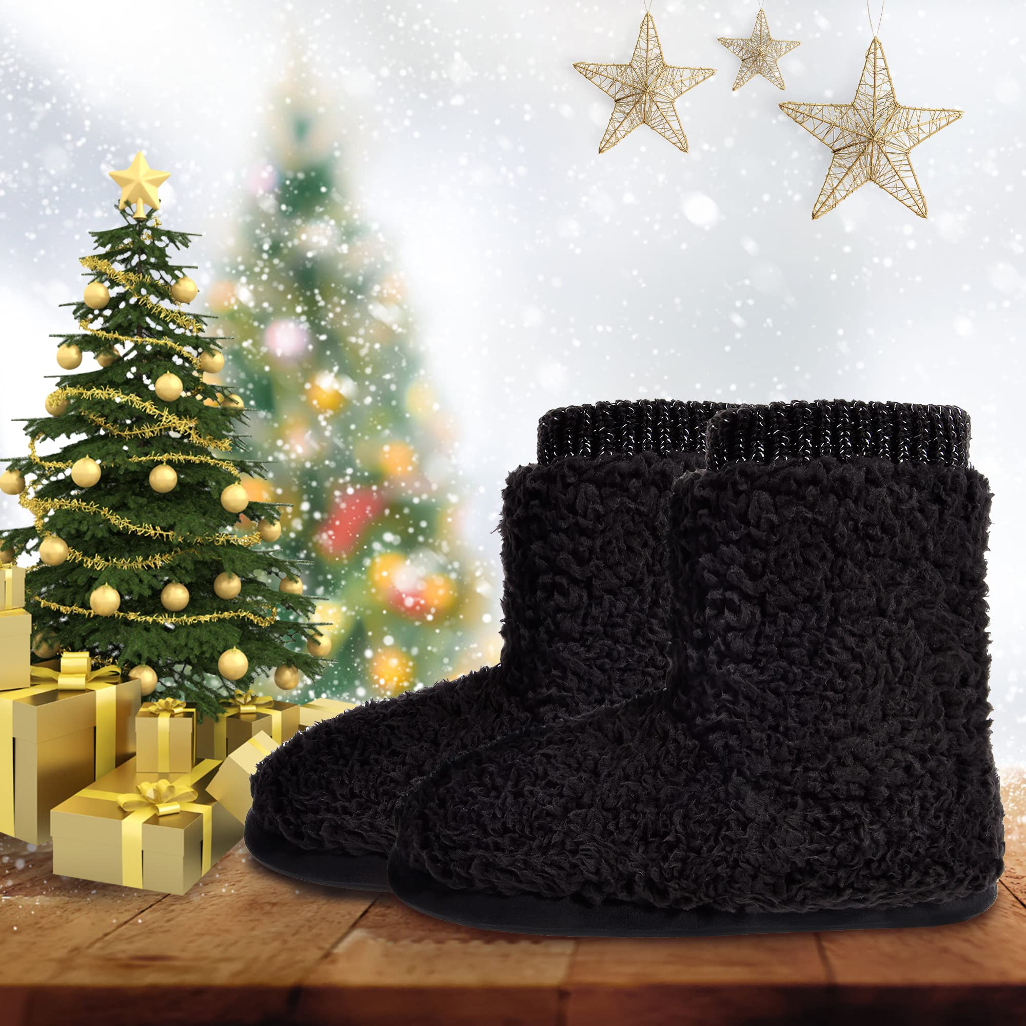 Women's Cozy Faux Fleece Fuzzy Ankle Bootie Slippers - Plush Lined House Shoes with Anti-Slip Sole for Indoor/Outdoor Wear - Perfect for Winter, Home, Office & Quick Errands