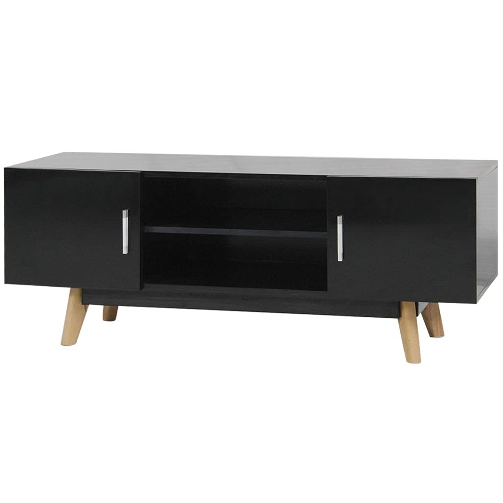 Modern High Gloss TV Stand for TVs up to 50 Inch - Black MDF Media Console with Storage (47.2