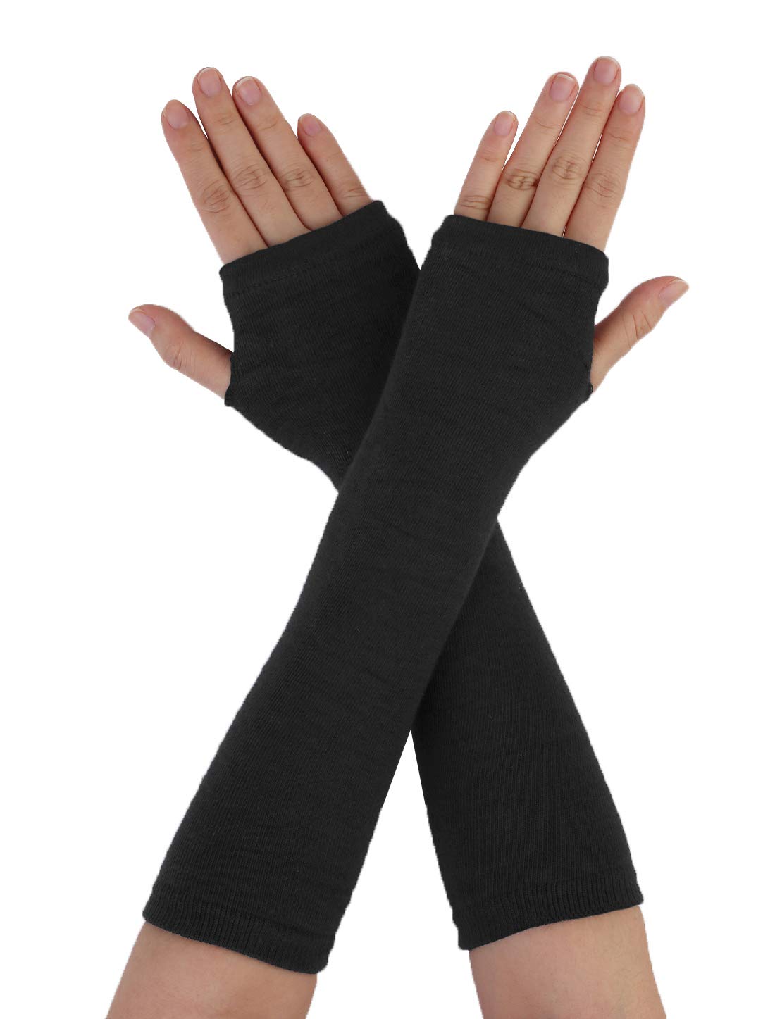 uxcell Women's Winter Fingerless Gloves - Warm Elastic Arm Warmers for Cold Weather, Black Pair - Perfect for Typing, Driving & Outdoor Activities