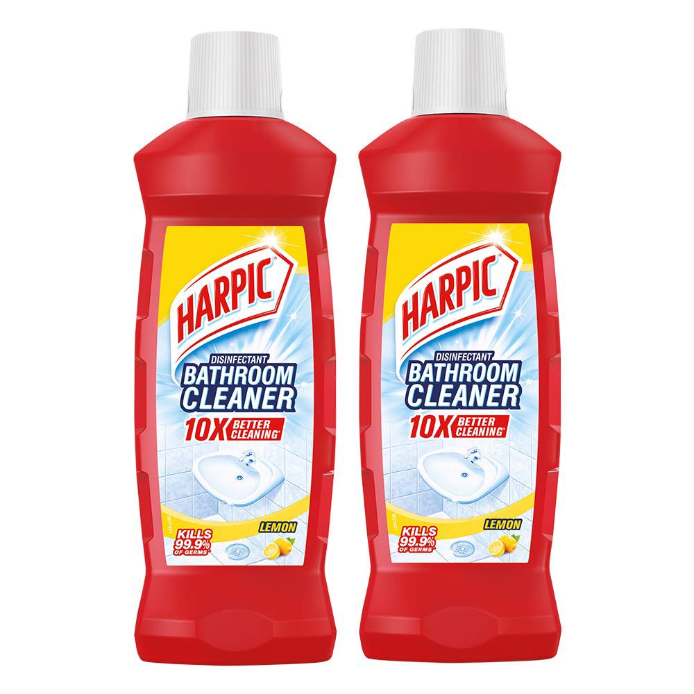 Harpic Lemon Scented Disinfectant Bathroom Cleaner Liquid - 500ml (Pack of 2) | Kills 99.9% Germs | With 0.5% Sodium Hypochlorite | Ideal for Toilets, Sinks & Tiles - Fresh Lemon Fragrance
