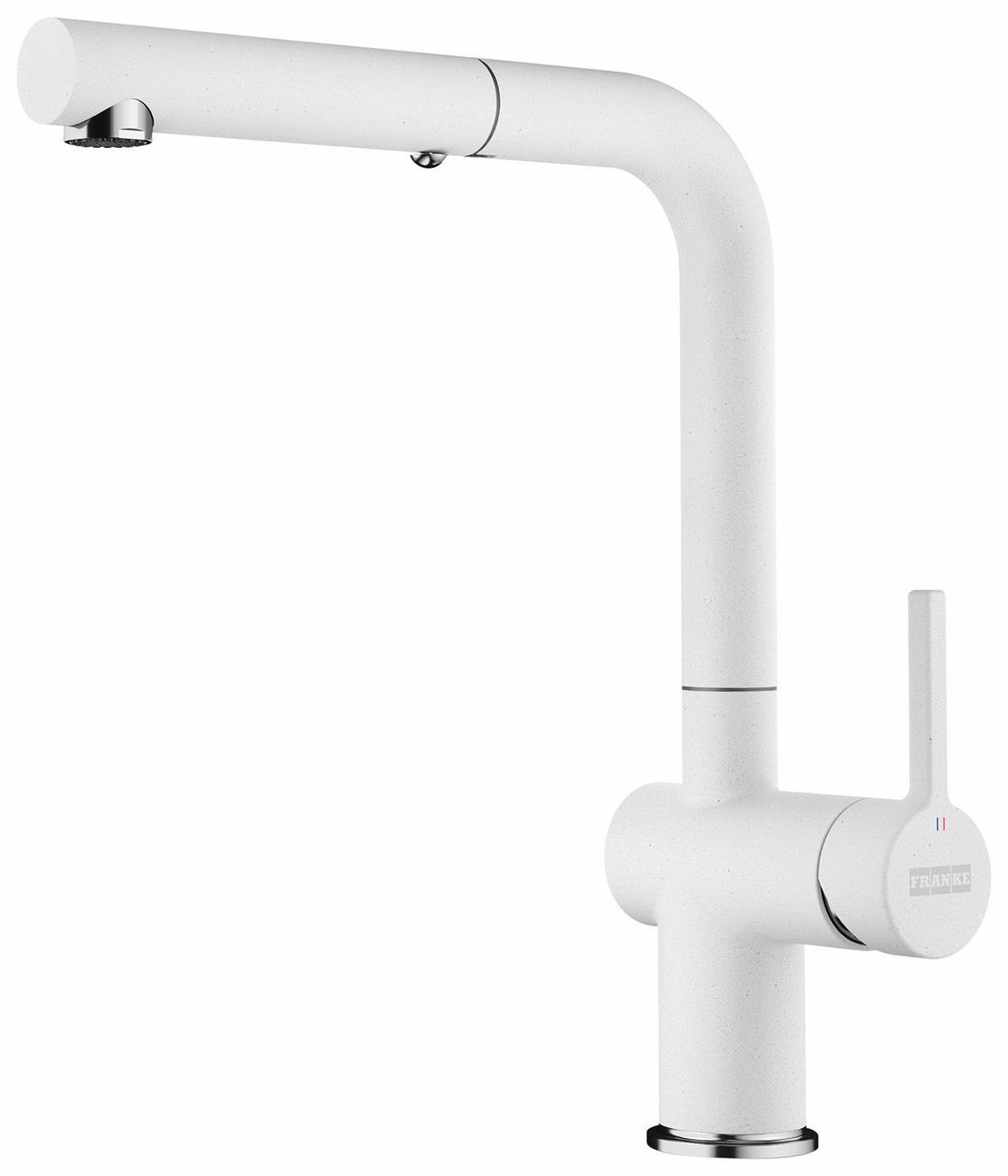 Franke Bi-Chrome/Polar White Pull-Out Spray Kitchen Faucet - High Arc Modern Design for Easy Dishwashing & Food Prep | Perfect for Home, Restaurant & Commercial Use