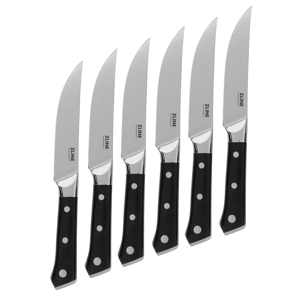 ZLINE 6-Piece Professional German Steel Steak Knife Set - High-Quality Stainless Steel Knives for Steak, Meat, and BBQ - Perfect for Dining, Gifting, and Restaurant Use