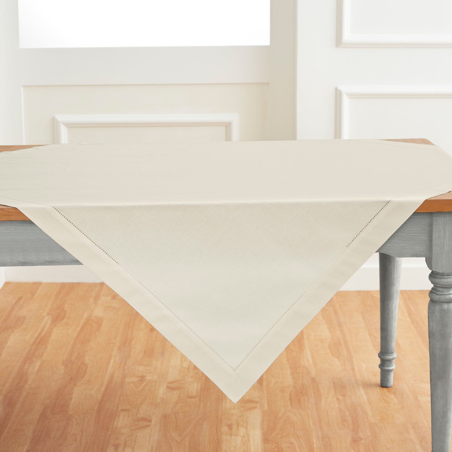 Premium Cotton Linen Hemstitch Table Throw - Elegant Decorative Table Runner for Dining Room, Wedding, Party & Home Decor