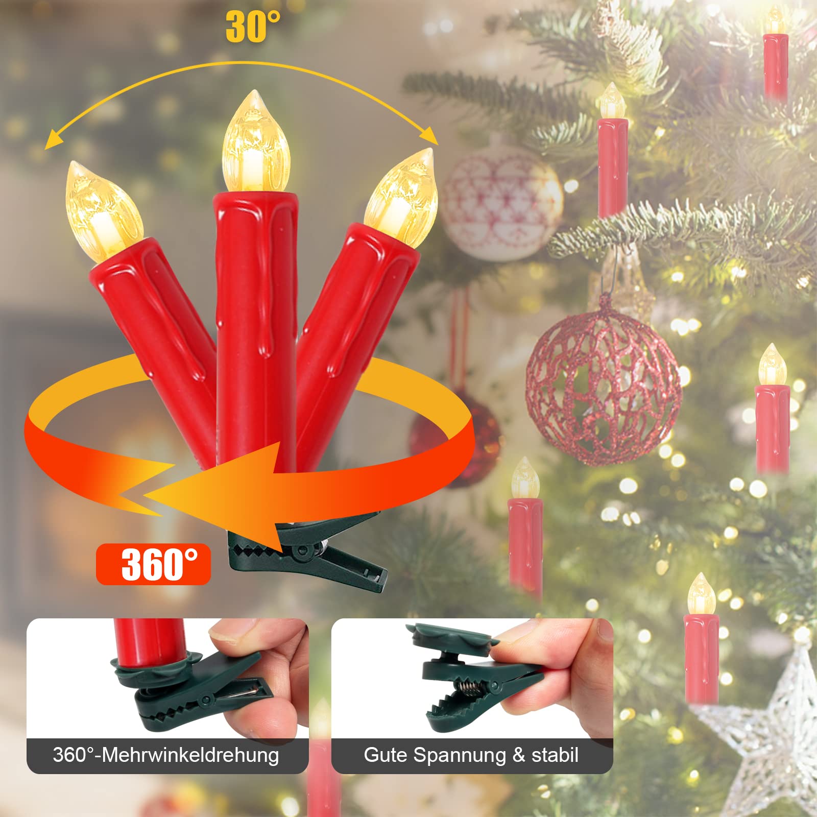 30-Pack LED Flameless Taper Candles for Christmas Tree - Battery Operated with Remote, Timer & Dimmer - Warm White Window Lights - Perfect for Holiday Decor, Home Lighting & Festive Ambiance